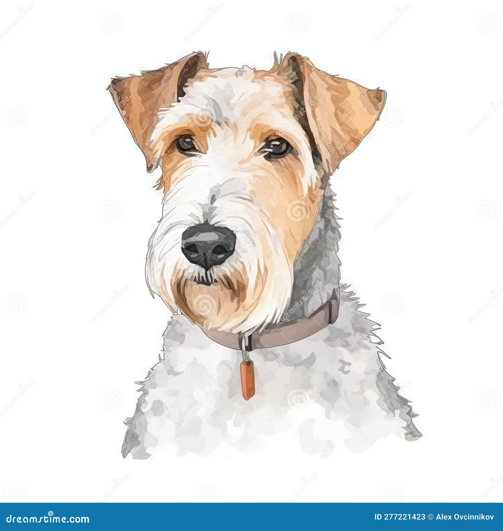 minimalist watercolor painting of a single wire fox terrier in soft pastel colors for invitations and posters.