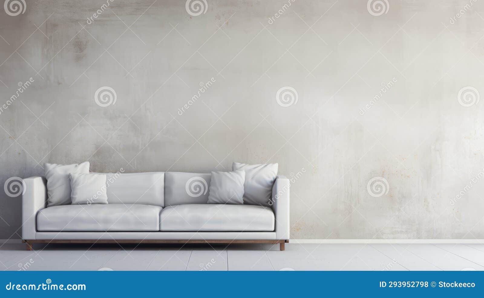 Minimalist White Couch Against Concrete Wall Enhancing Empty Wall