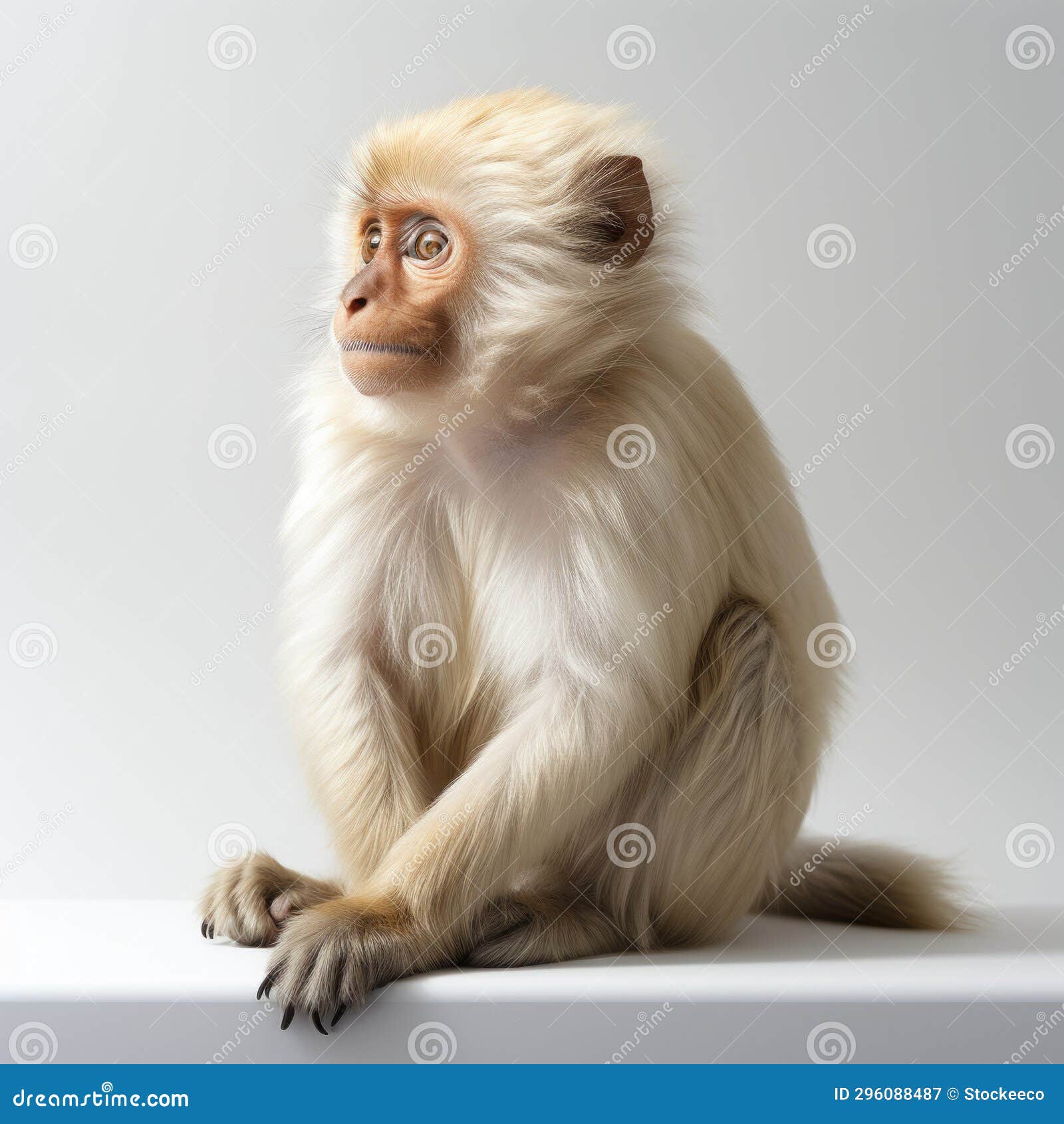 minimalist white monkey sitting on white surface