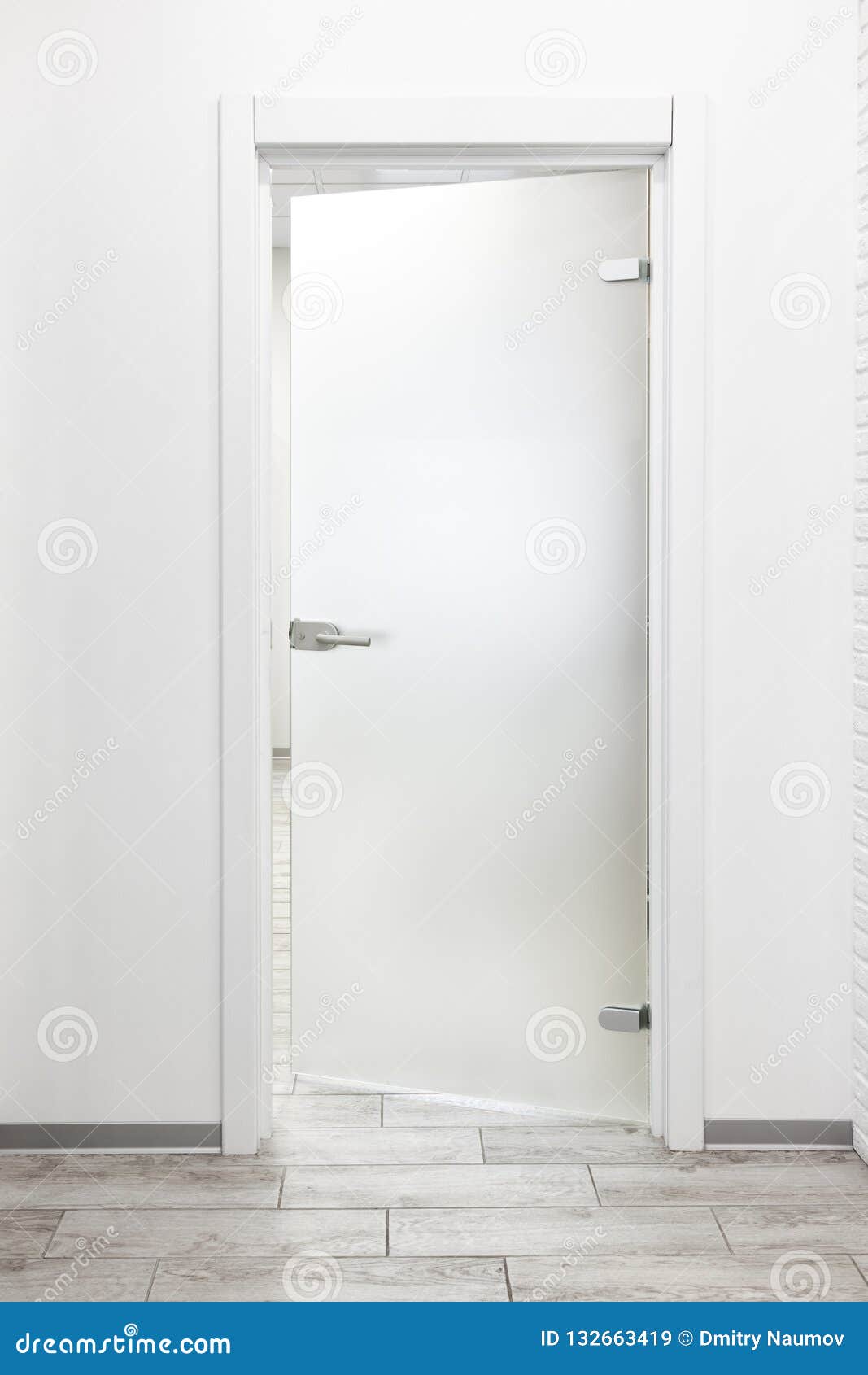 Minimalist White Office Interior with Frosted Glass Door Ajar Stock Image -  Image of door, bright: 132663419