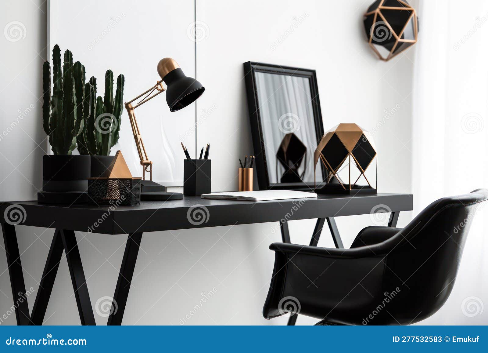 Minimalist Workplace Black Desk and Chair Modern Style Generative Ai