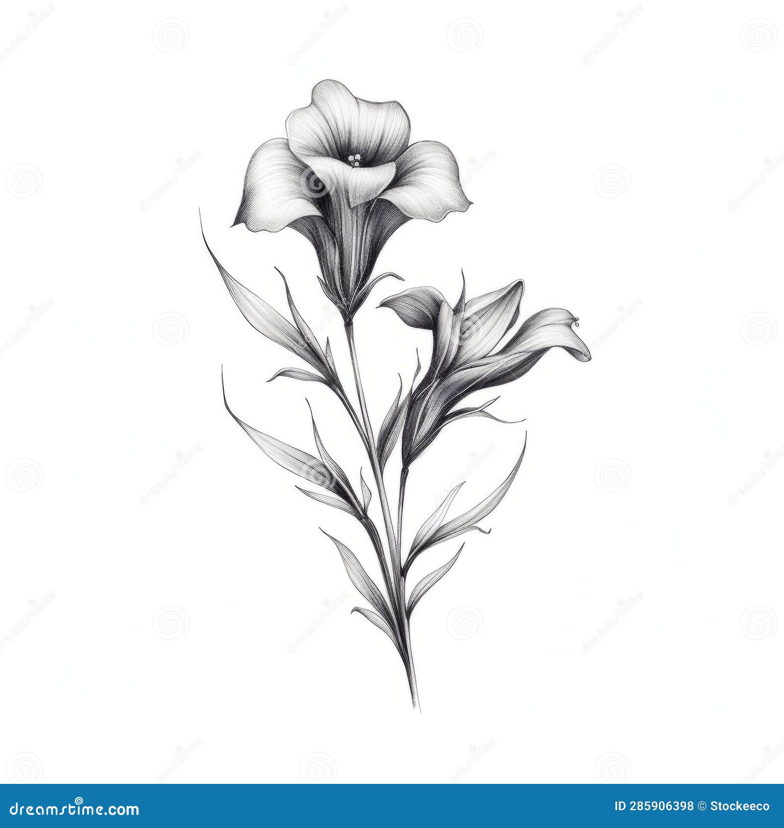 Minimalistic Black and White Floral Tattoo Design on White Background ...