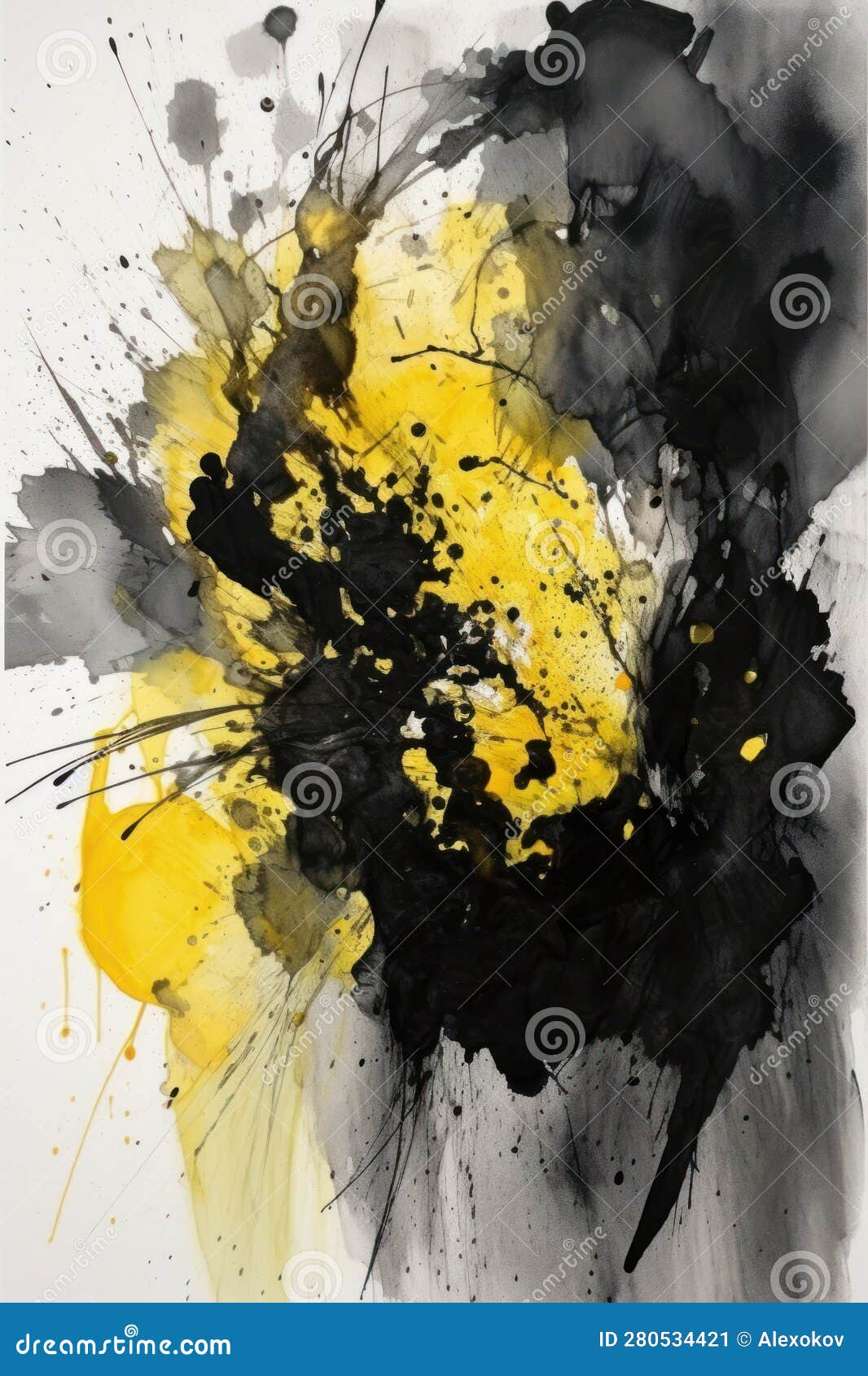 Minimalistic Black and Yellow Abstract Watercolor Painting . Stock ...