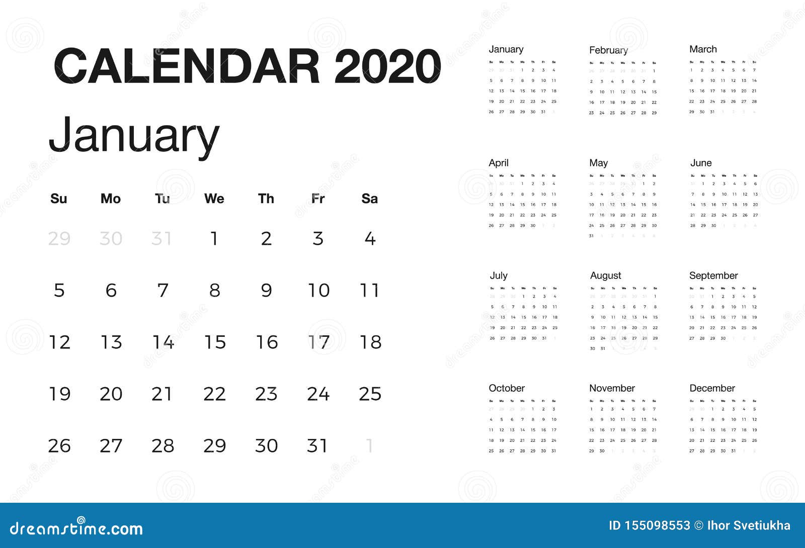 Minimalistic Desk Calendar 2020 Year Design Of Calendar With