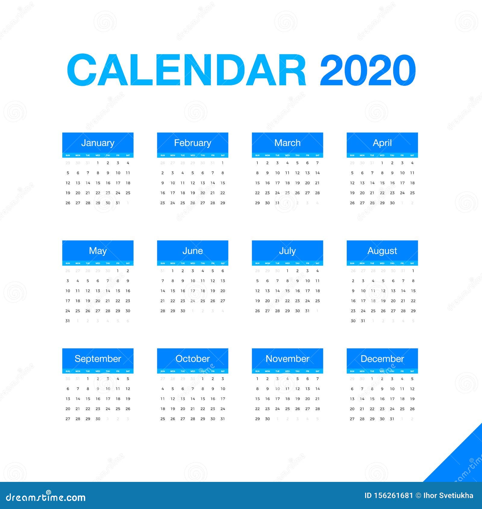 Minimalistic Desk Calendar 2020 Year. Design of Calendar with English