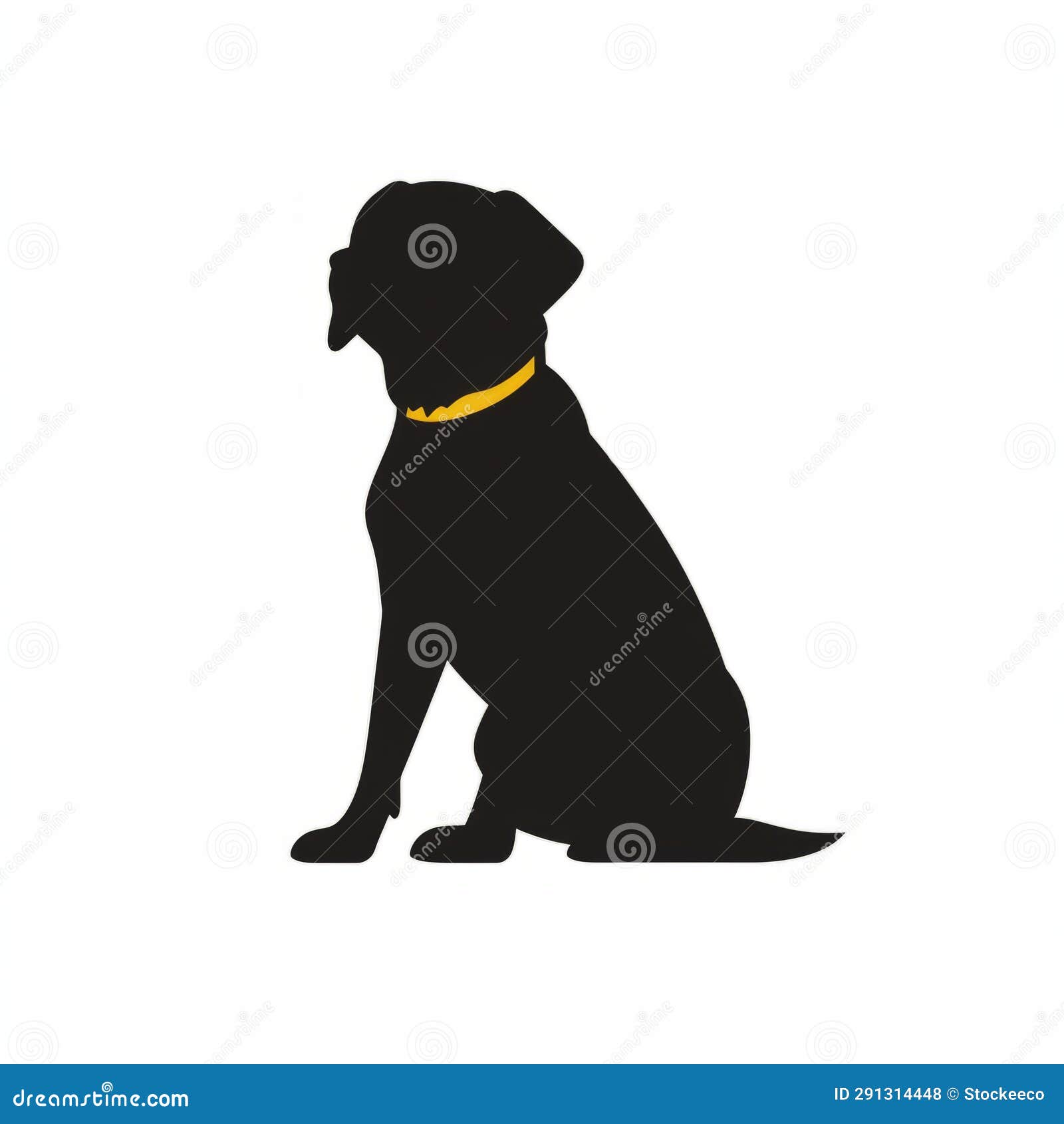 Colorful Silhouette of a Black Dog with a Yellow Collar Stock