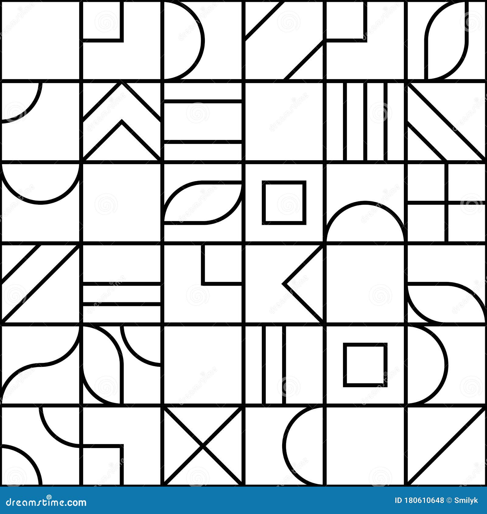 Minimalistic Geometric Seamless Pattern of Black Contour Figures on