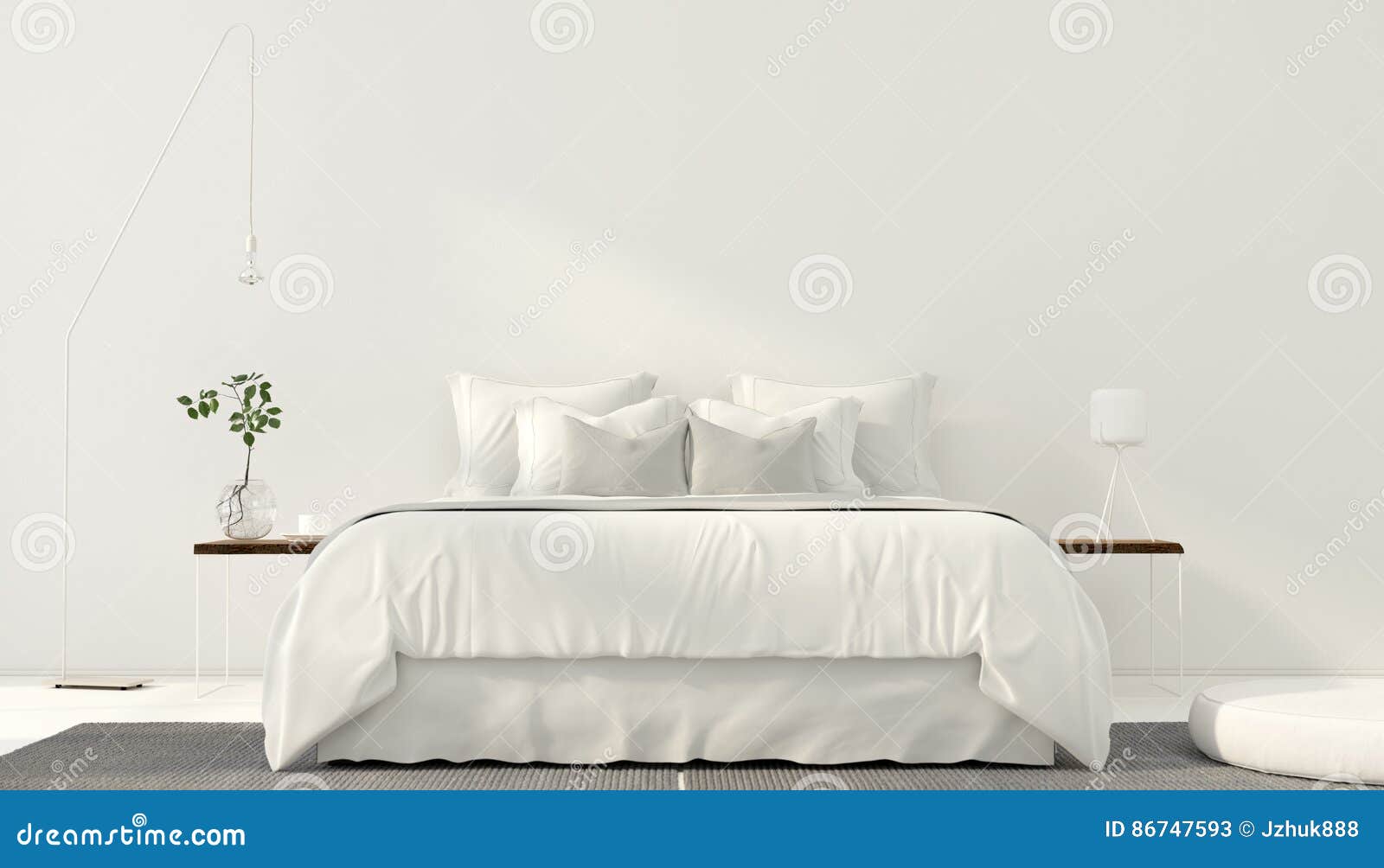 Minimalistic Interior of White Bedroom Stock Illustration ...