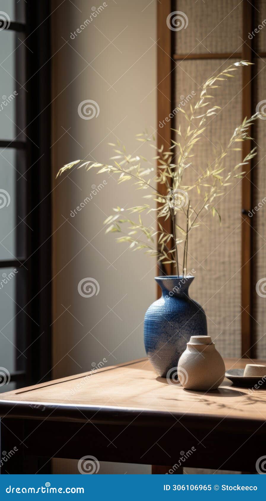 classic japanese simplicity: uhd image of table with vases and plant