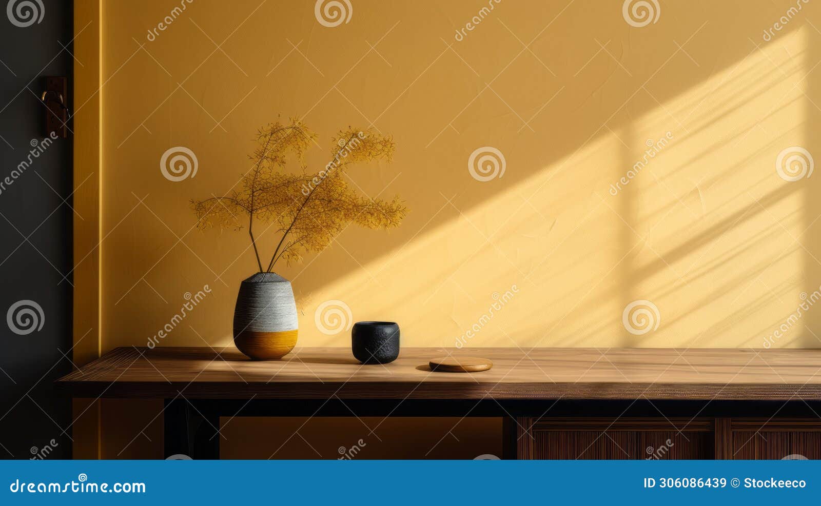 zen-inspired room with yellow walls and tonalist color scheme