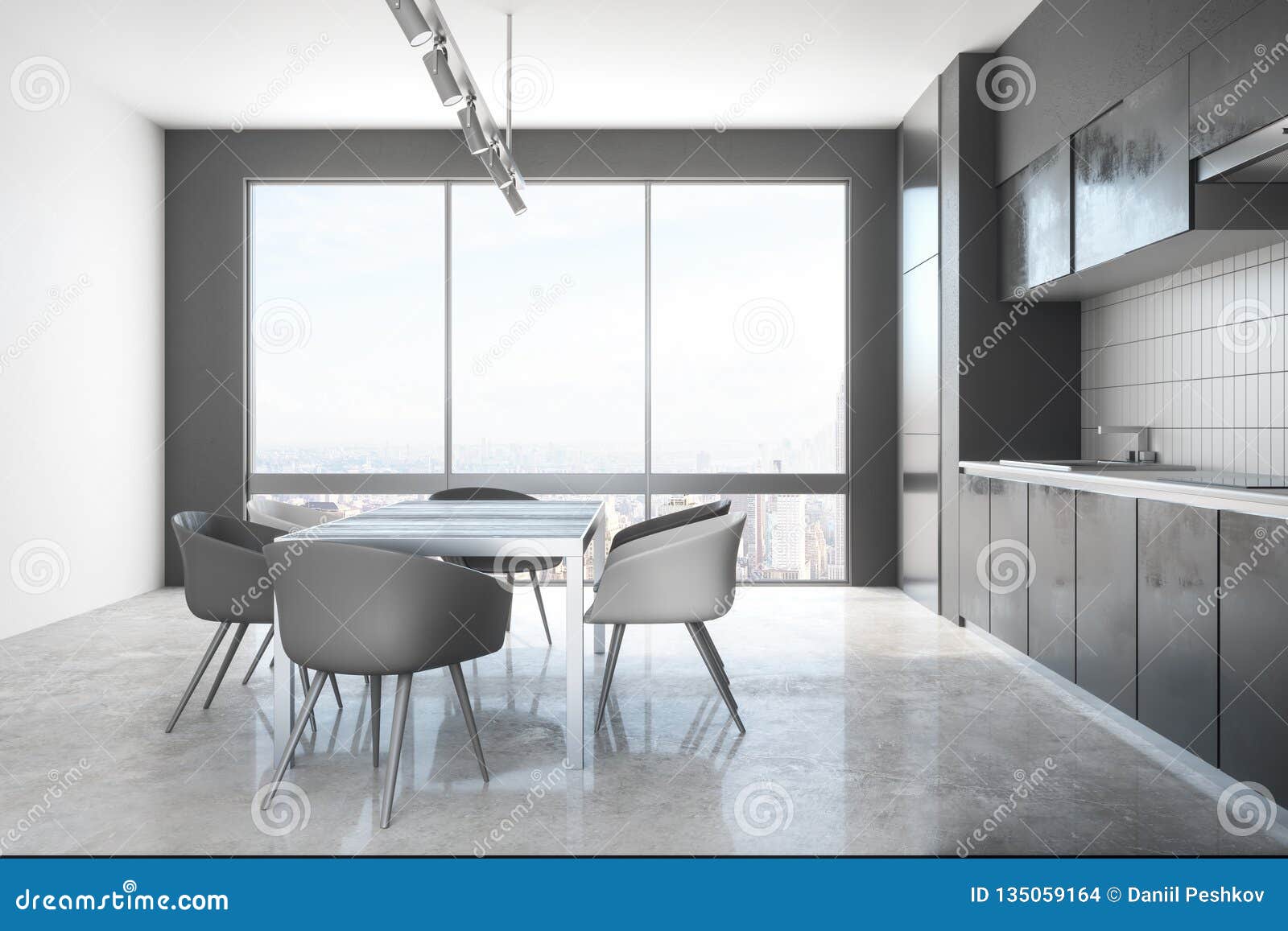 Minimalistic Kitchen Interior with Daylight Stock Illustration