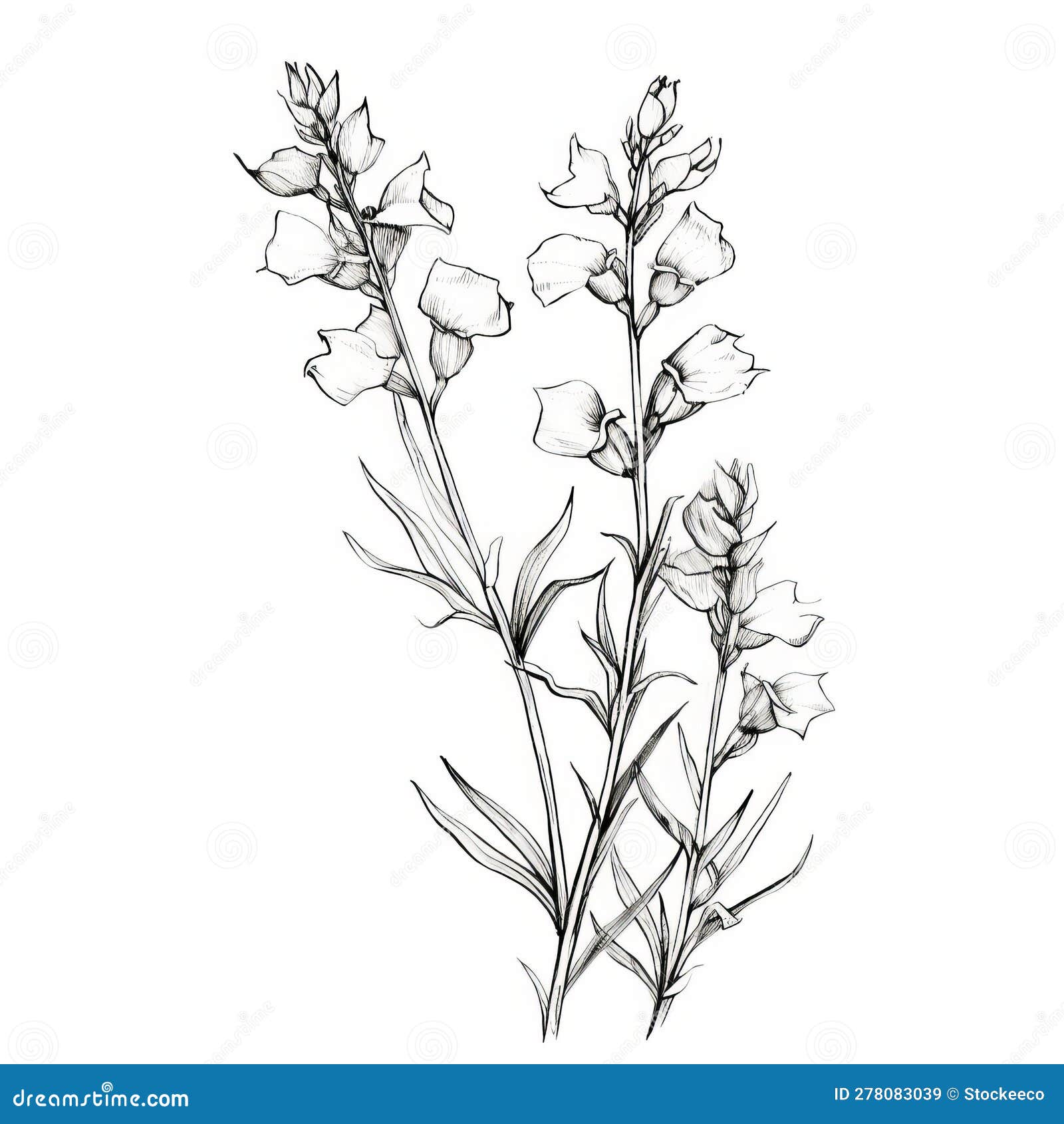Minimalistic Lavender Snapdragon Line Drawing Stock Illustration