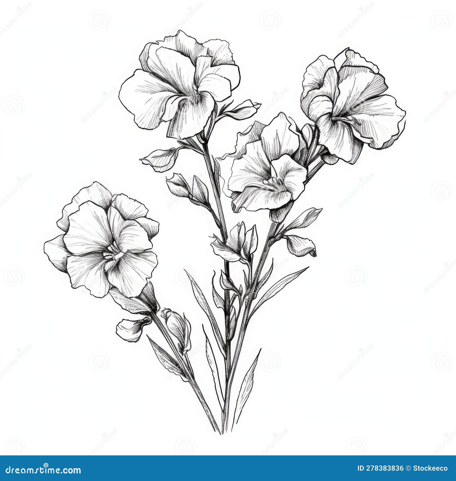 Minimalistic Line Drawing of Snapdragon Flowers Stock Photo Image of