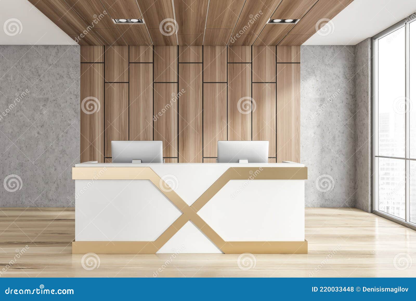 Minimalistic Office Interior Design with Reception Counter Stock  Illustration - Illustration of appointment, illumination: 220033448