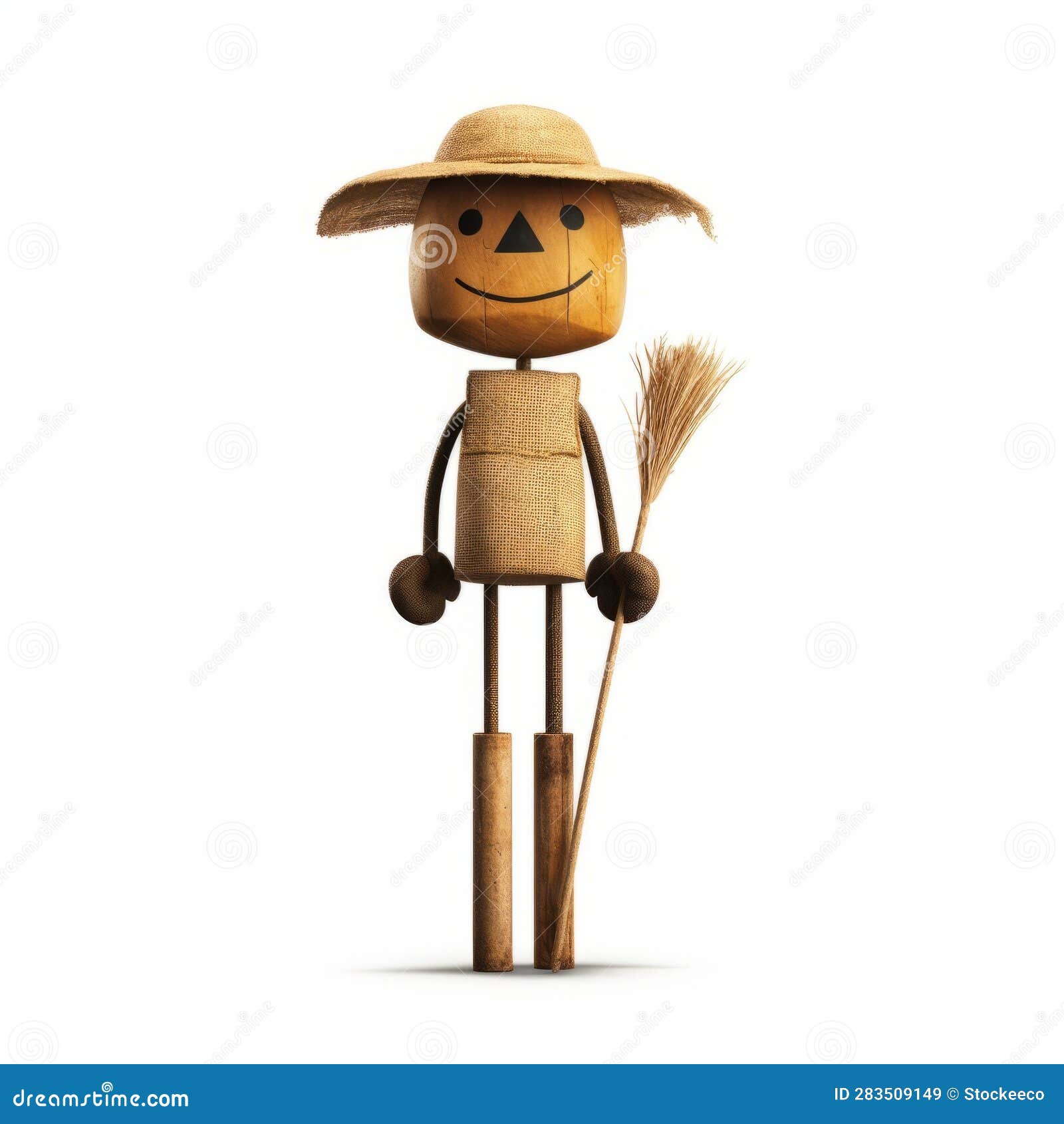 minimalistic scarecrow on a stick in soft rounded forms