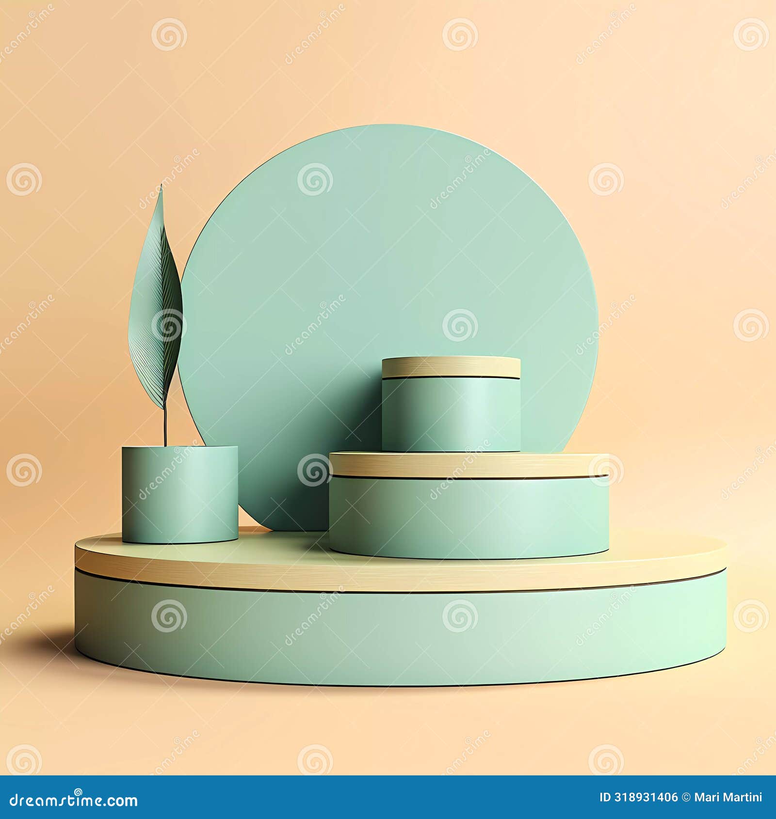 a minimalistic scene of mint green step podium display with abstract background