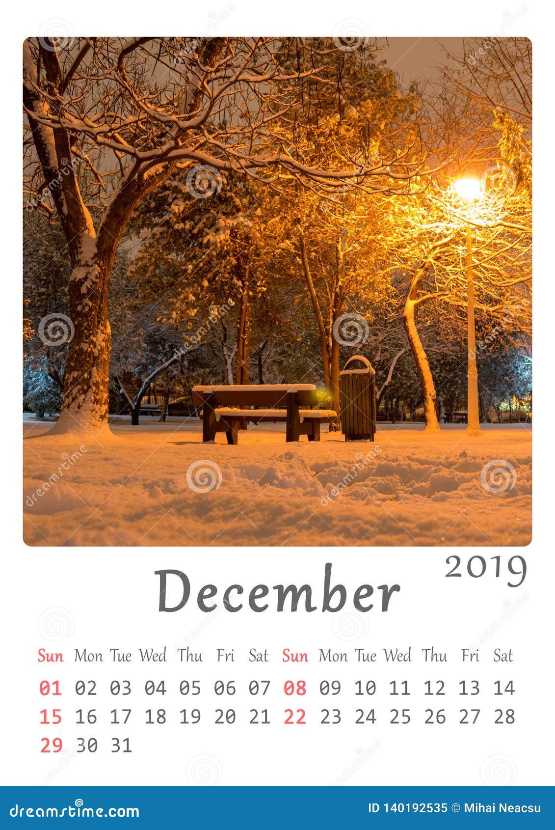 A4 minimalistische de aardkalender van voor het drukken geschikte 2019 - maand van December. A4 de voor het drukken geschikte kalender van 2019 - maand van December Aard, minimalistische kalender