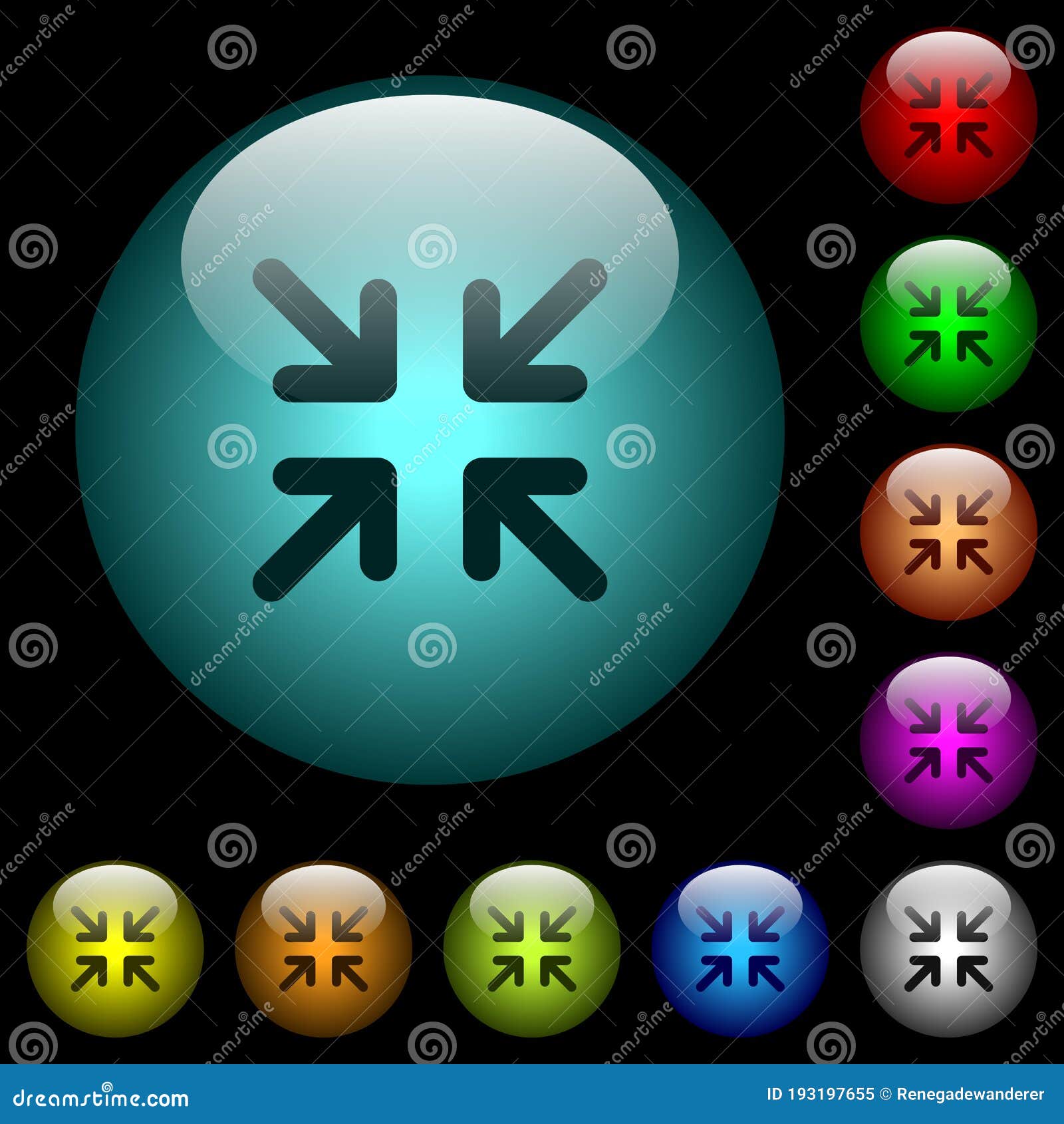 minimize arrows icons in color illuminated glass buttons