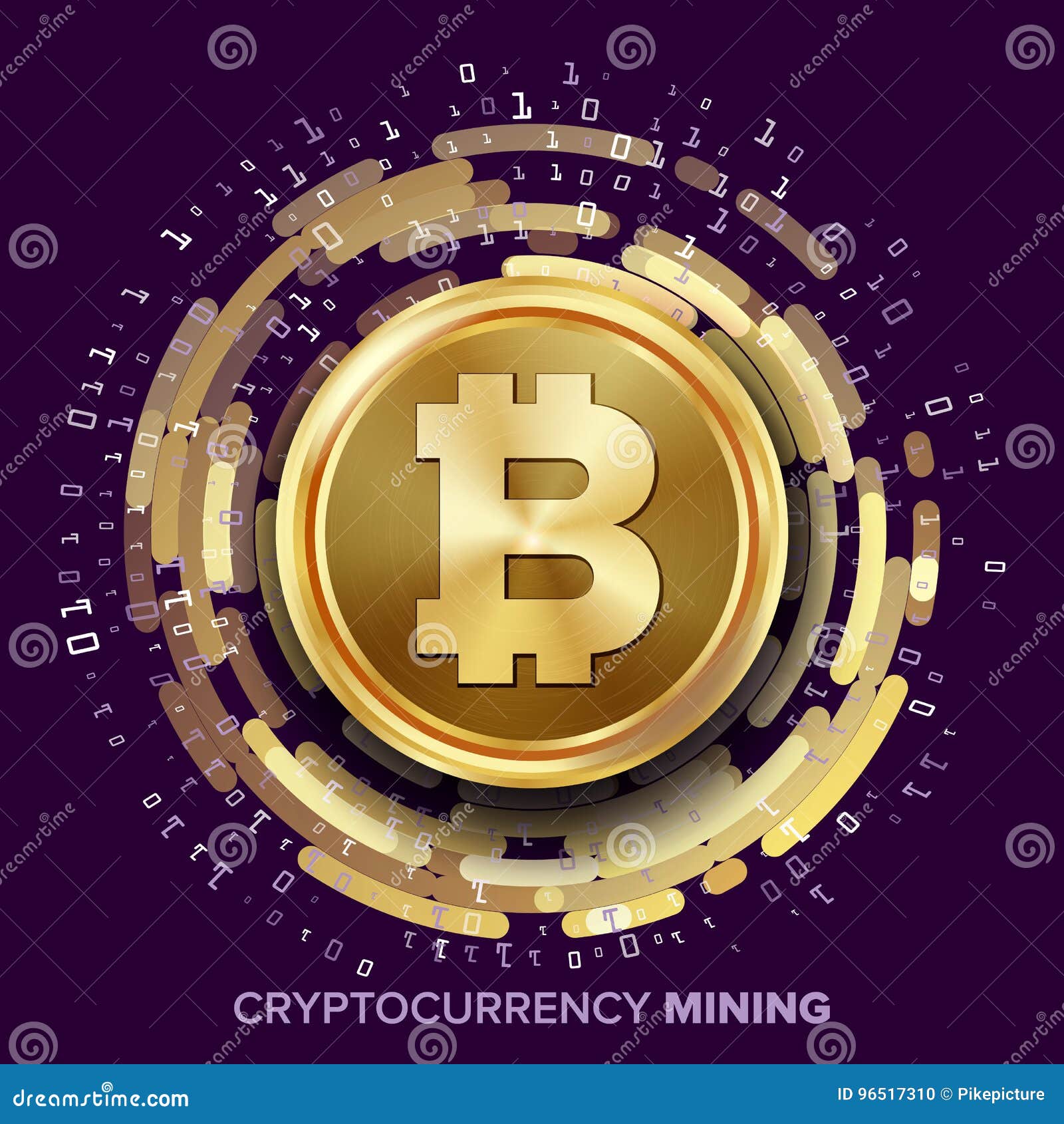 Mining Bitcoin Cryptocurrency Vector. Golden Coin, Digital Stream Stock  Vector - Illustration of icon, global: 96517310