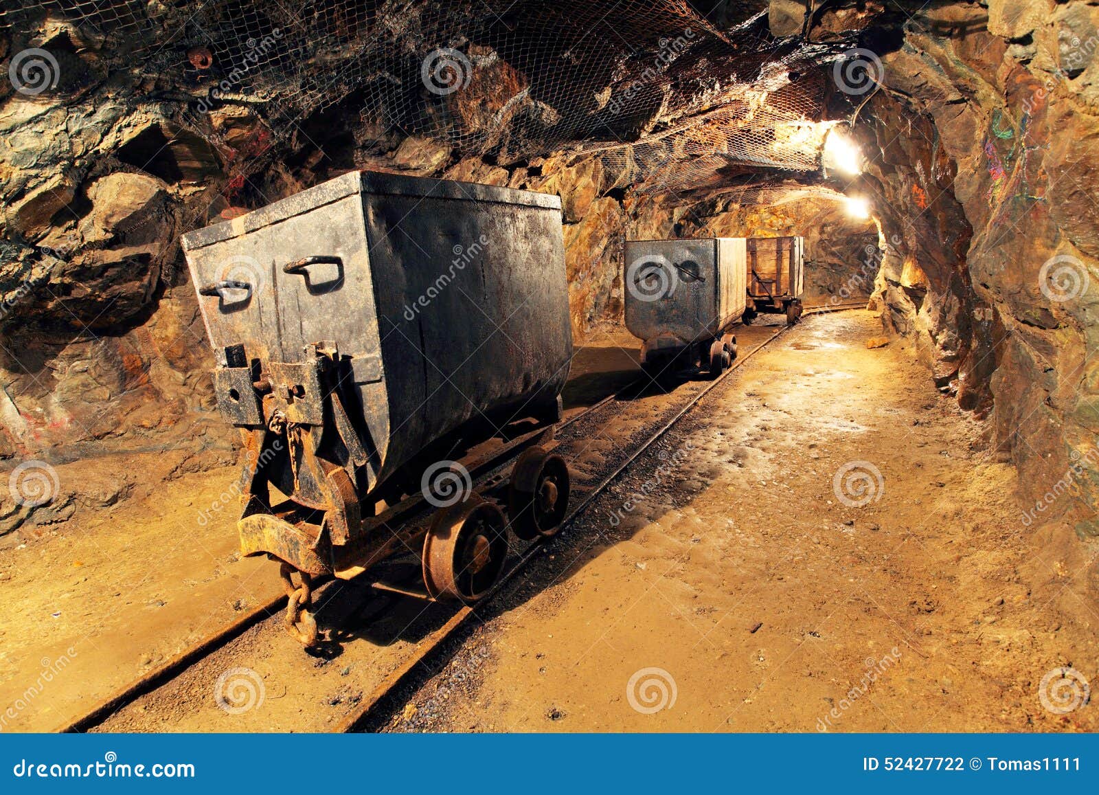 mining cart in silver, gold, copper mine