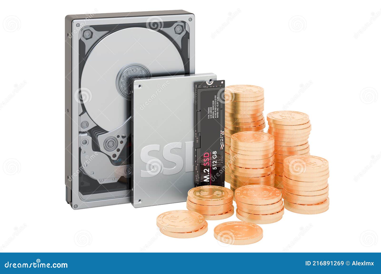 Mining on HDD and SSD, M2 Devices Concept. Hard Disk Devices with Golden  Coins, 3D Rendering Stock Illustration - Illustration of gold, gigabyte:  216891269