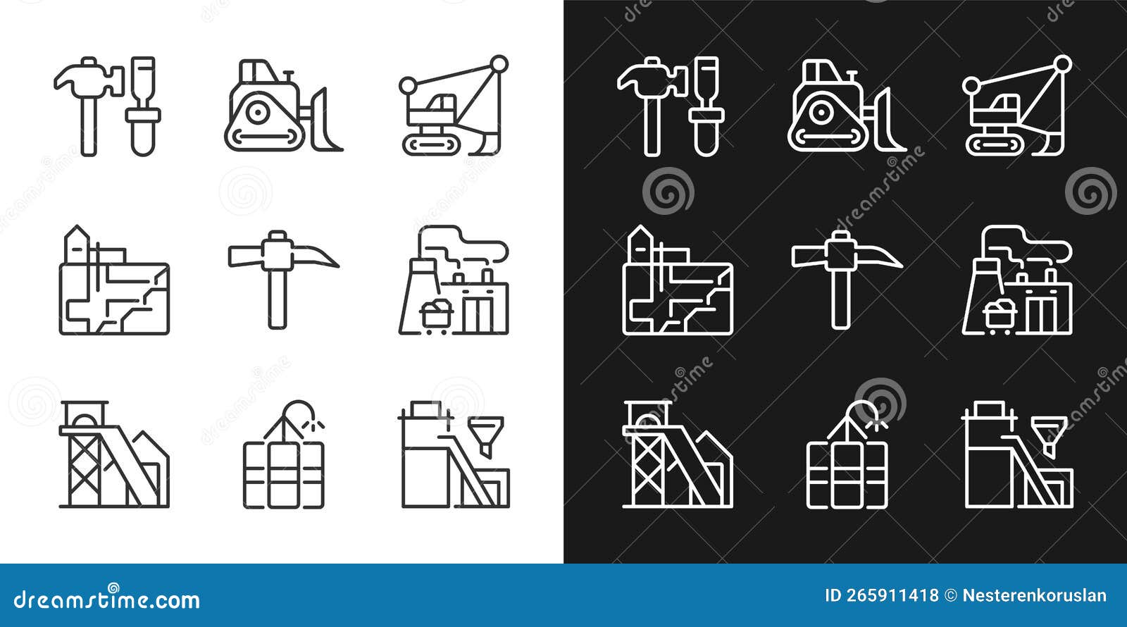 mining industry related pixel perfect linear icons set for dark, light mode