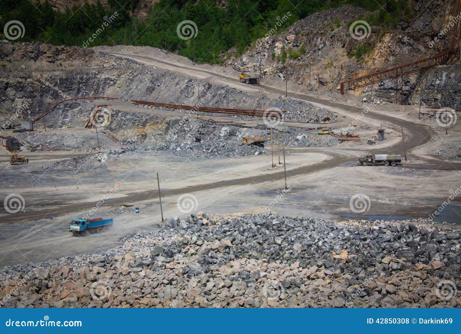 Mining Quarry with Moving Industrial Cars Stock Photo Image of earth