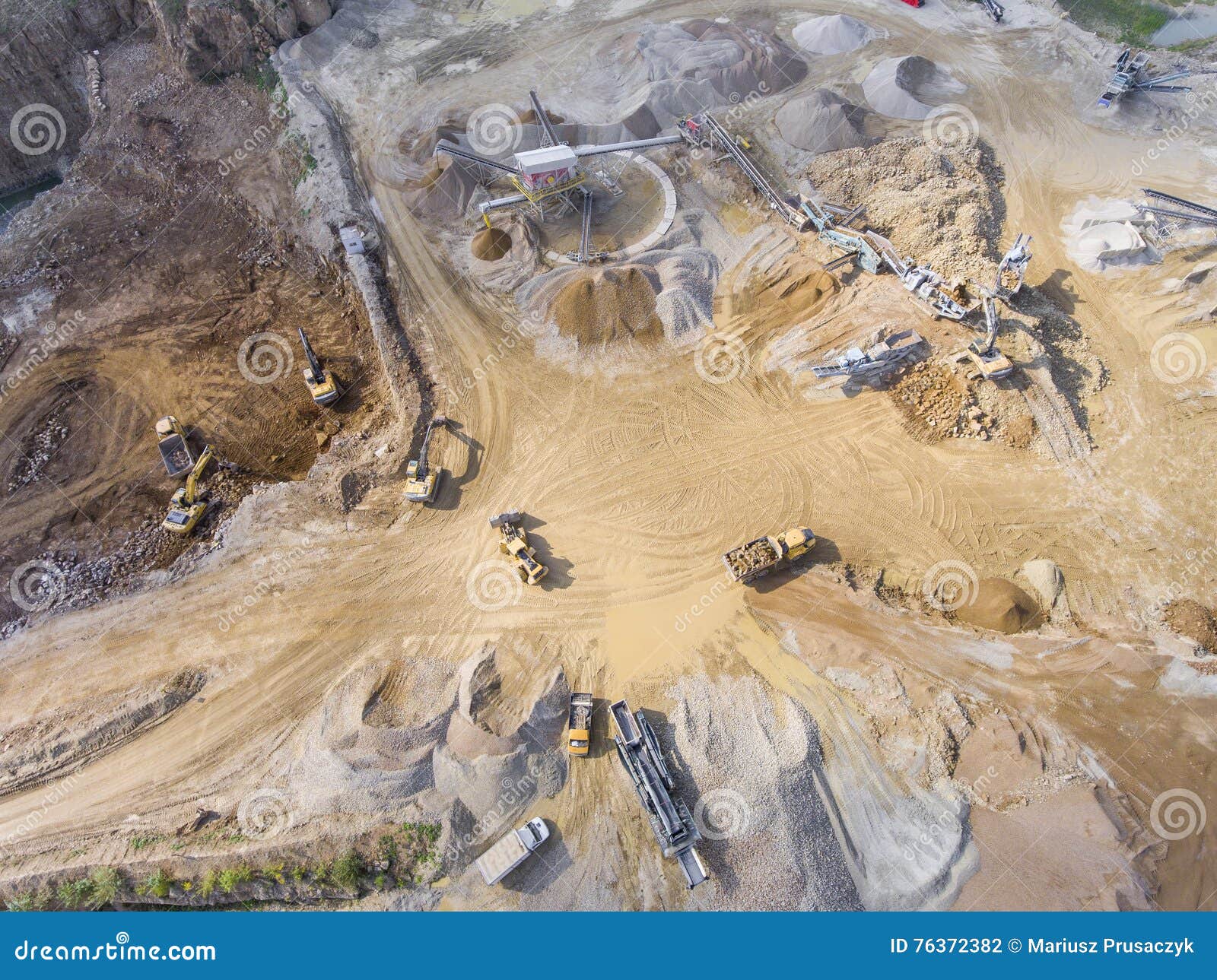 Mining Quarry with Special Equipment, Open Pit Excavation. Sand Stock