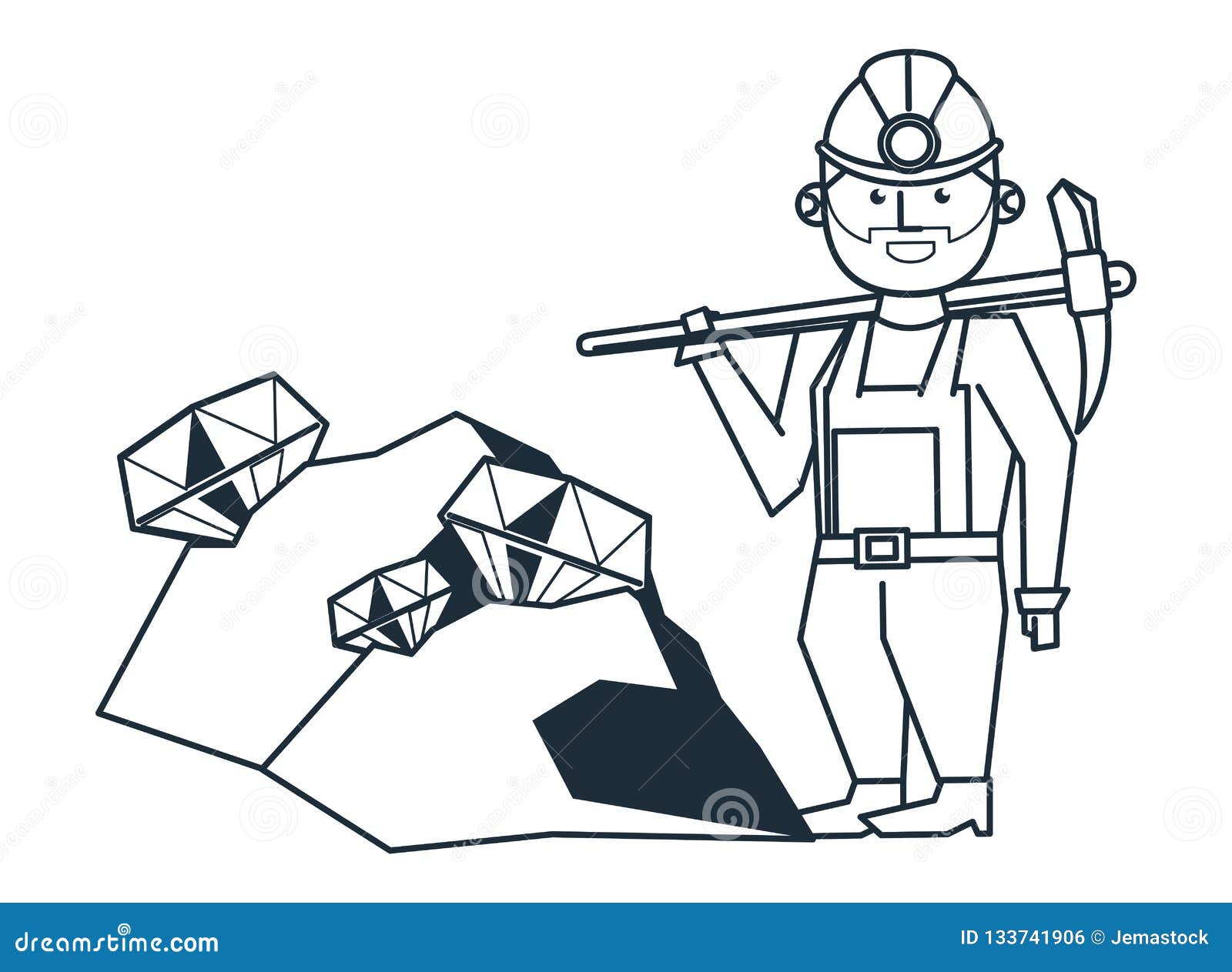 Mining and Worker Cartoon Black and White Stock Vector Illustration of power, pick 133741906