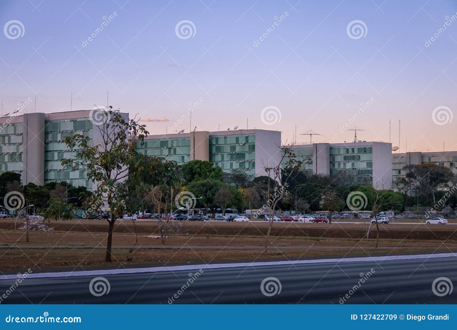 ministry buildings at esplanade of the ministeries at sunset - government departments offices - brasilia, distrito federal, brazil