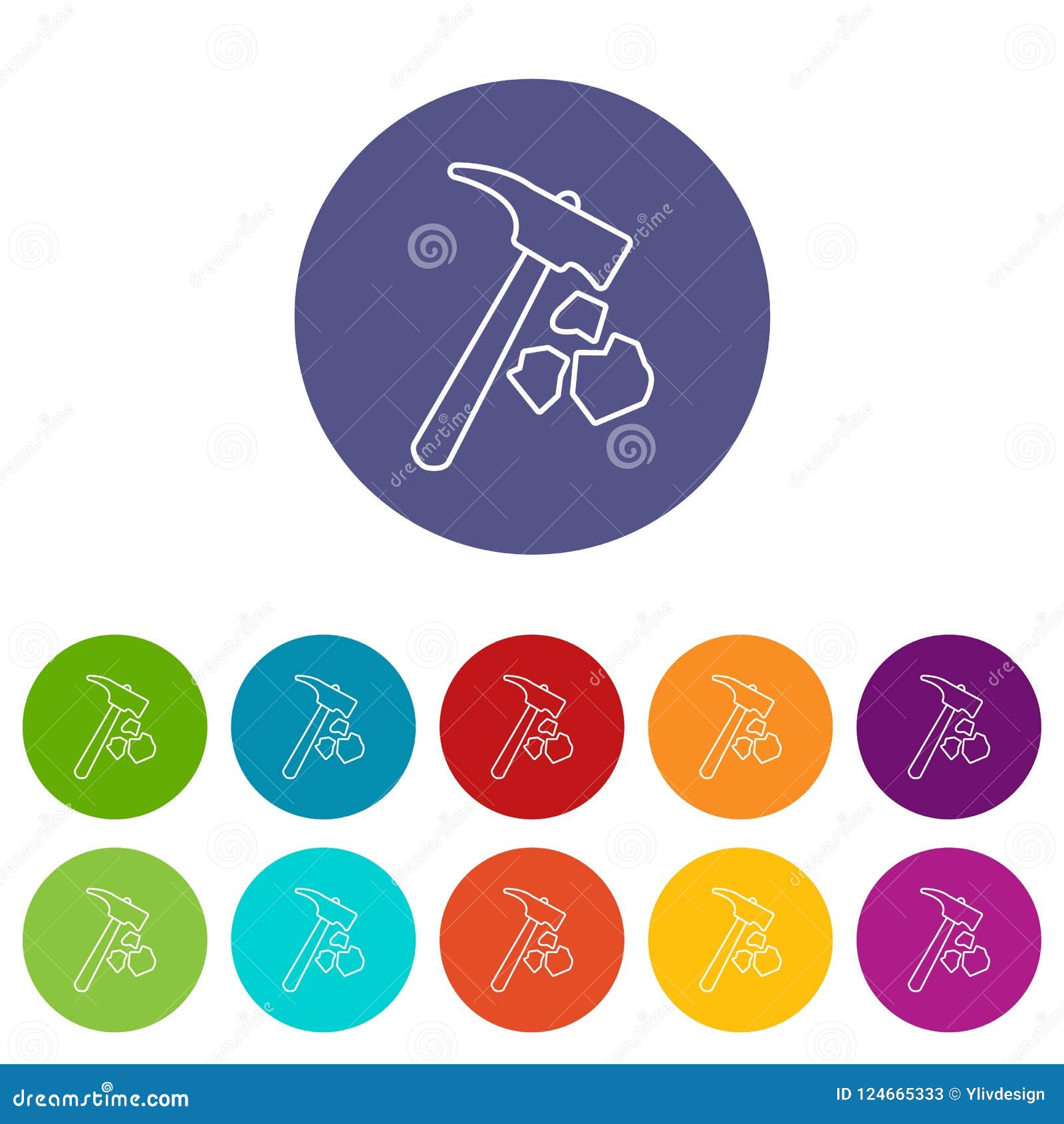 minning hand hammer icons set  color