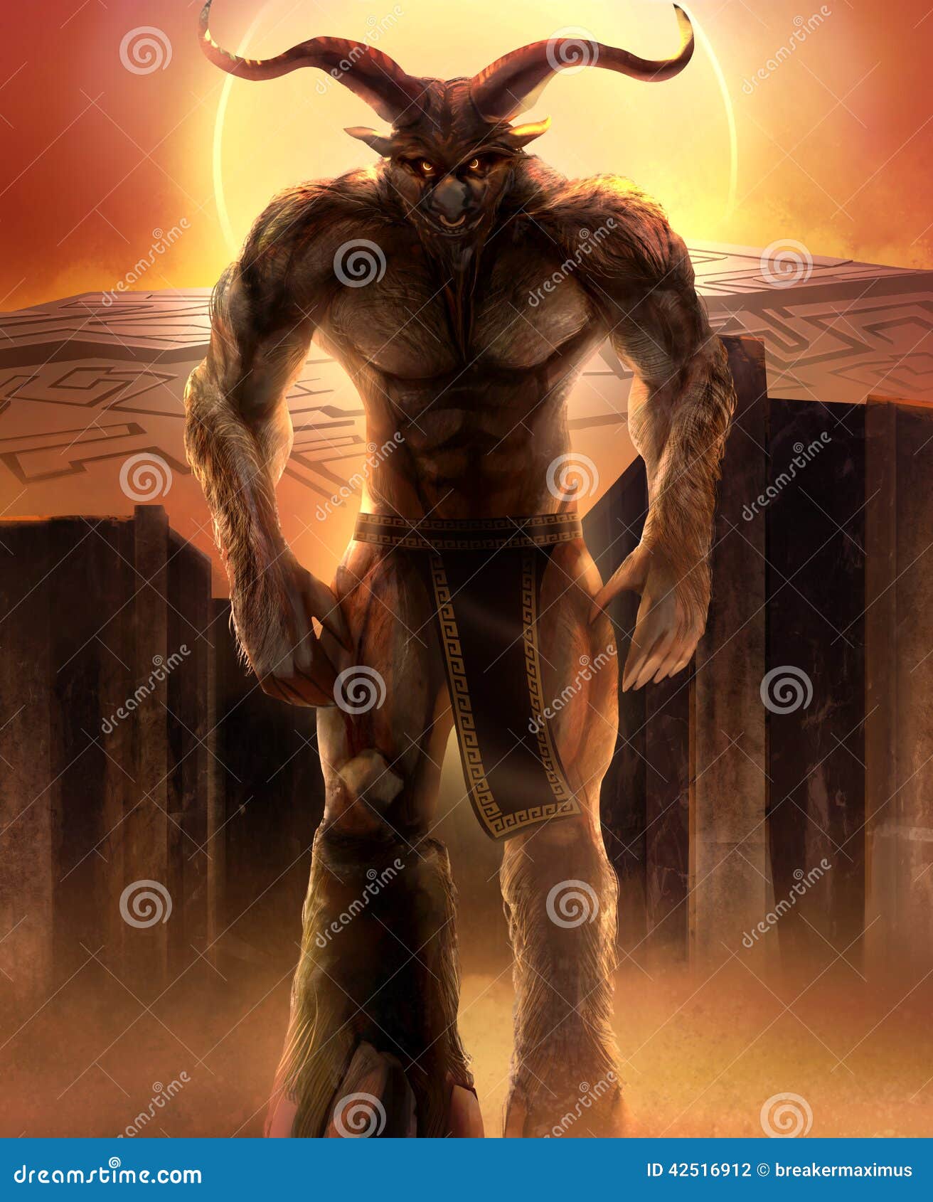 Minotaur Greek Myhology Monster Artwork Stock Illustration