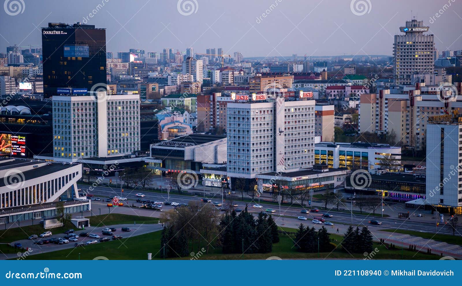 Minsk, Belarus April 26, 2021 Night Timelapse of the Capital of