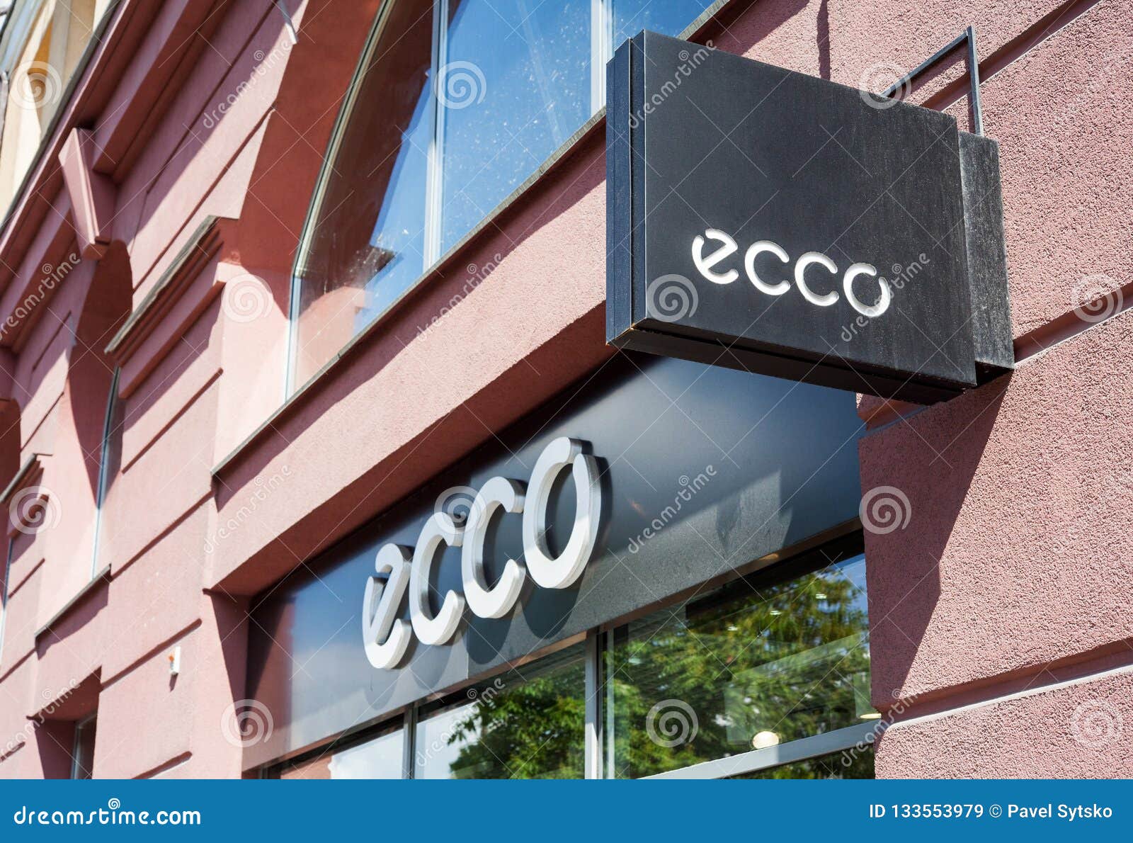 Minsk, Belarus - June 16, 2017: Sign ECCO Above Entrance To Store in Minsk. Ecco is a Danish Brand of Shoes and Footwear, Spread Editorial Stock - Image facade, belarus: 133553979