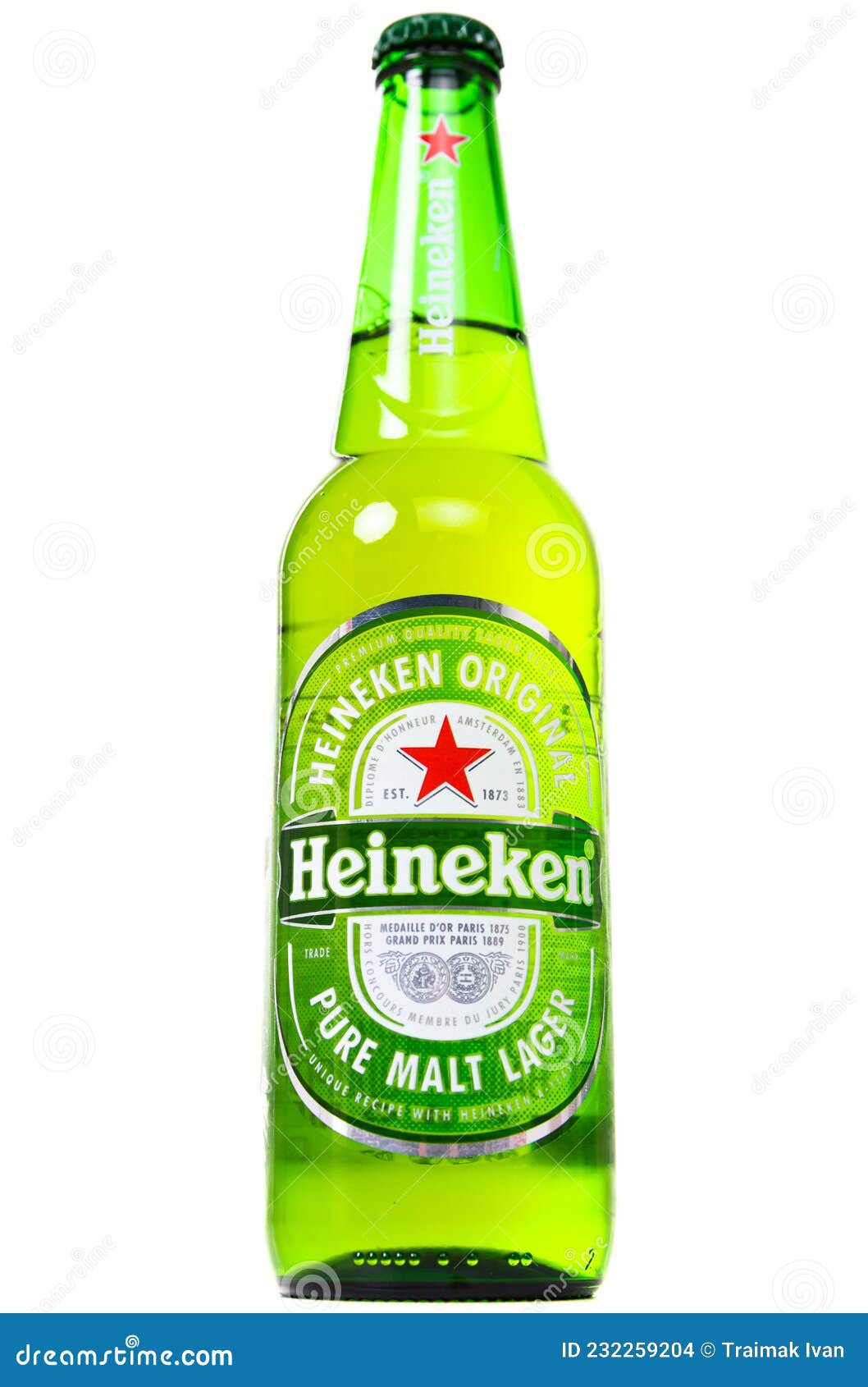 Minsk Belarus Oct 14 2021 Botella De Vidrio Verde De Cerveza Heineken