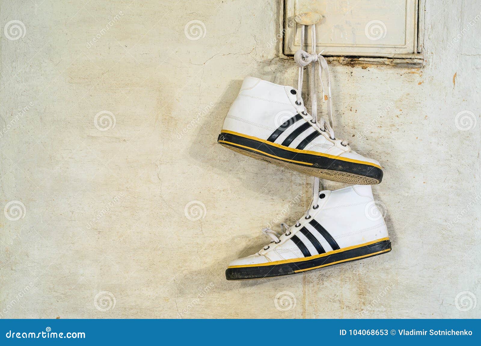 White Adidas Sneakers Hang on Laces Editorial Stock Photo - Image of  clothing, minsk: 104068653