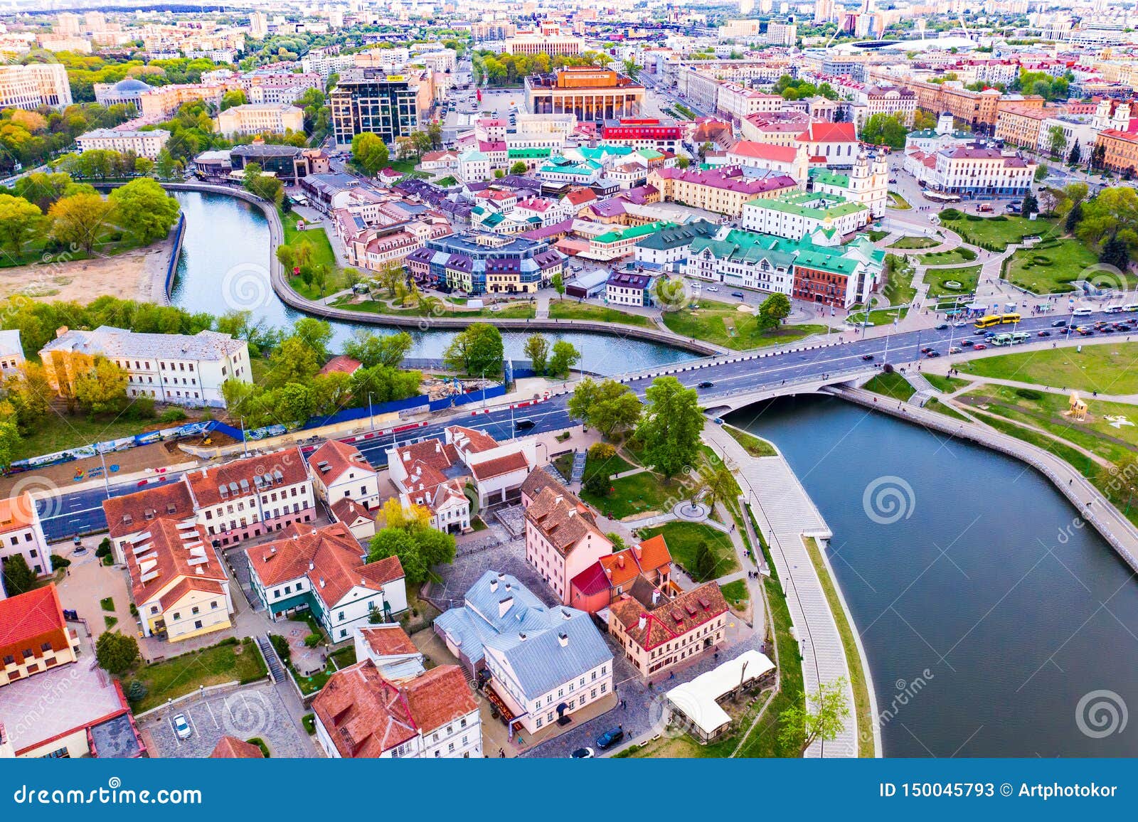 Minsk City Life In Downtown On Typical Day Aerial Landscape Editorial