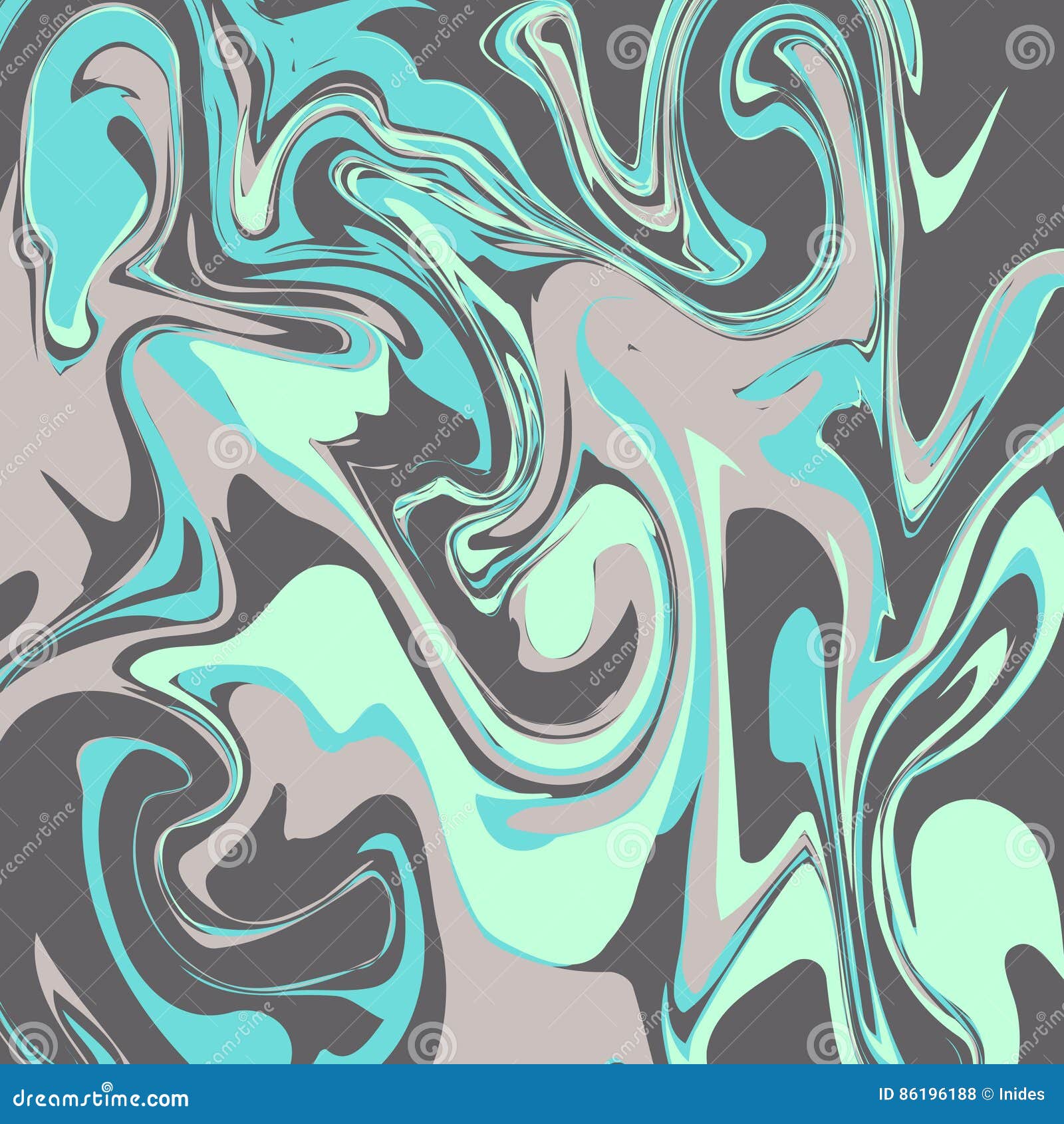 Mint Blue And Gray Marble Ink Texture Tile. Stock Vector Illustration