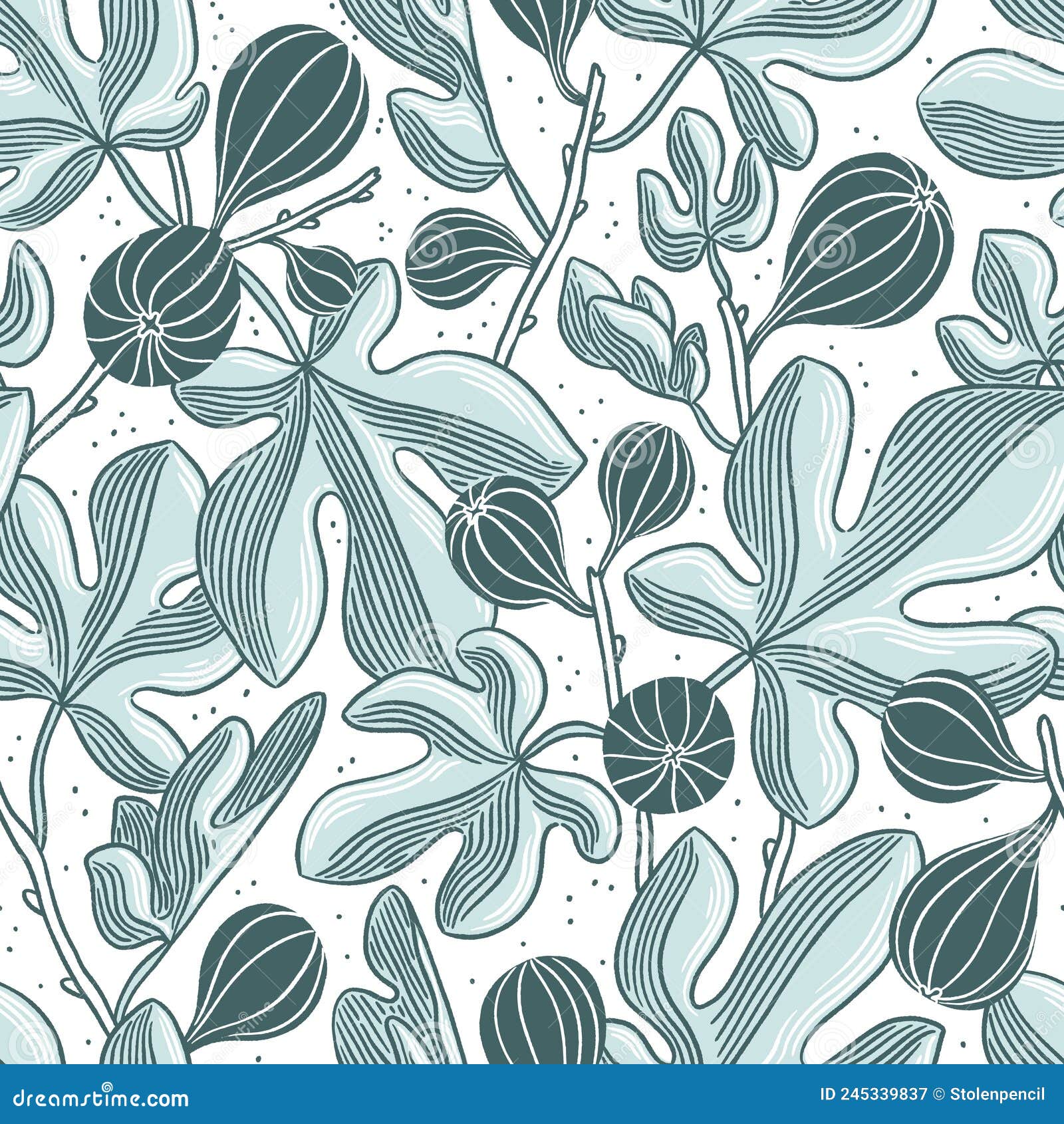 Mint Figs Botanical Vector Seamless Pattern Stock Vector Illustration