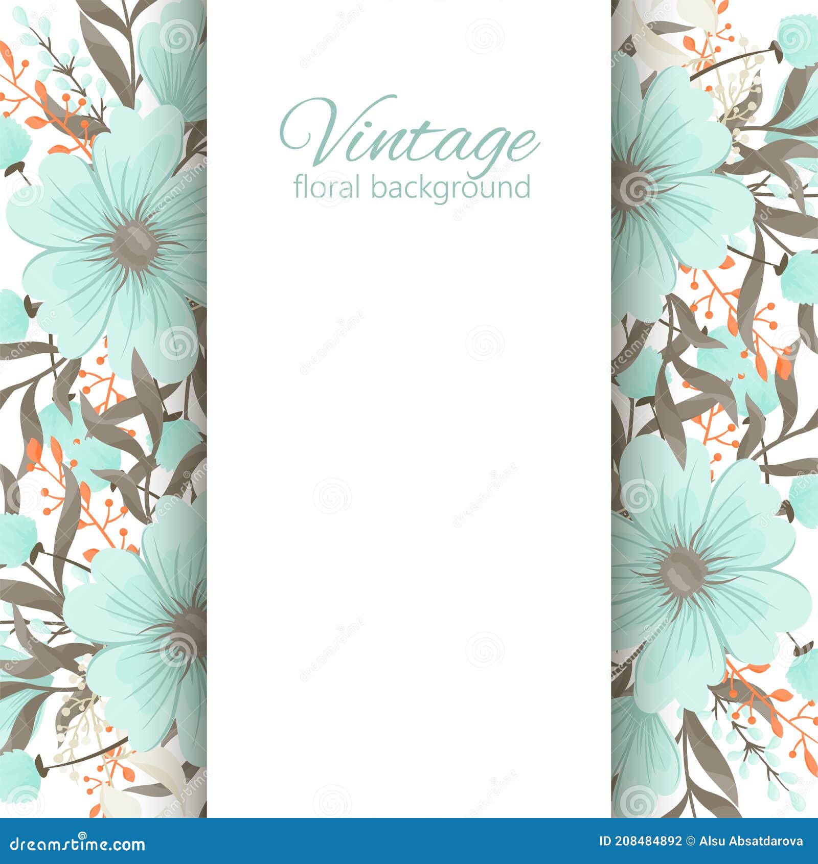 Mint Green Floral Background Flower Border Stock Vector Illustration