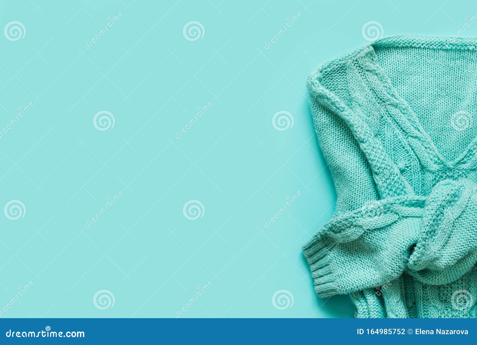 Mint Green Woolen Pullover with Braids. Monochrome Cozy Autumn Winter
