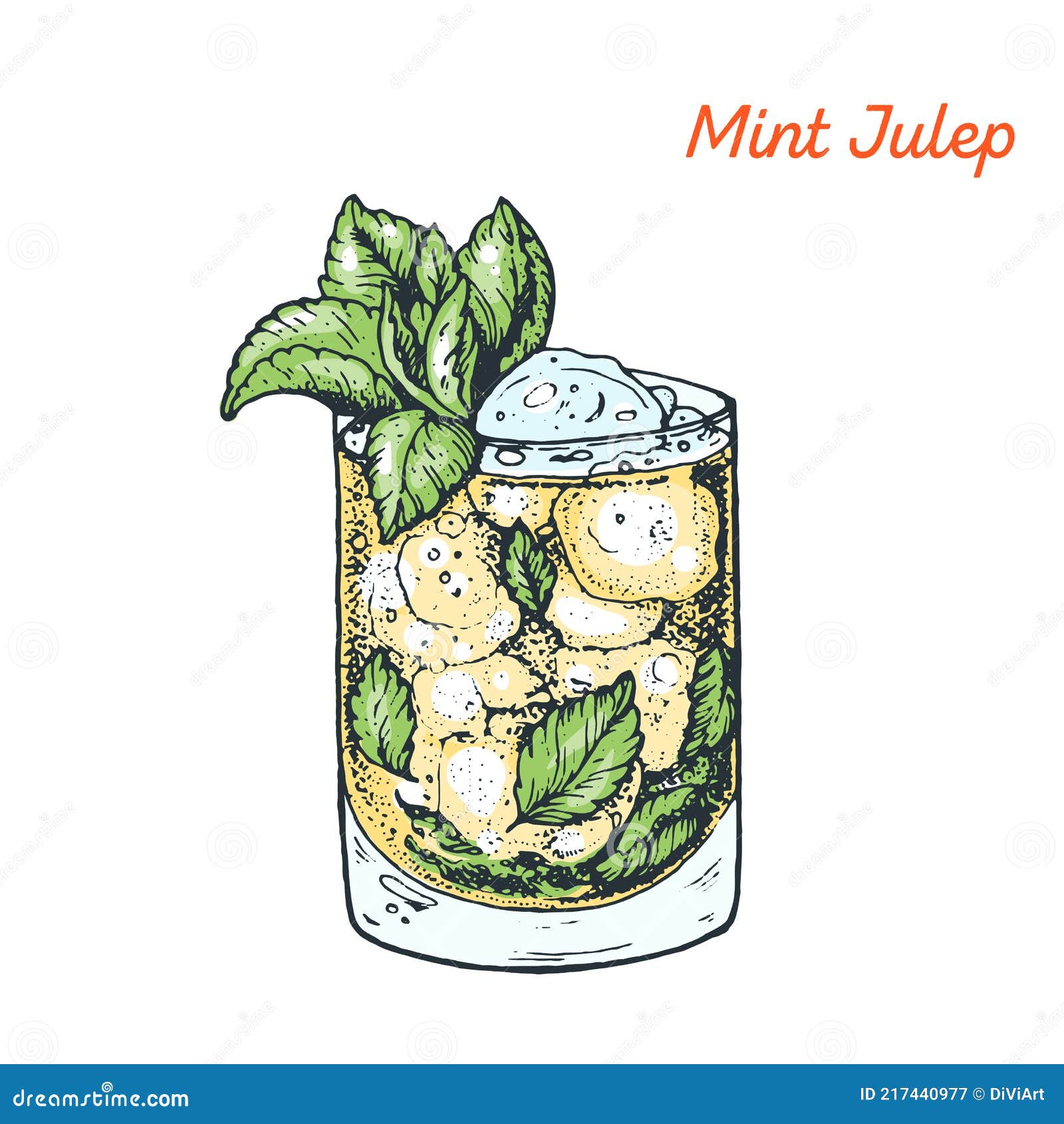 Mint Julep Cocktail Illustration. Alcoholic Cocktails Hand Drawn Vector