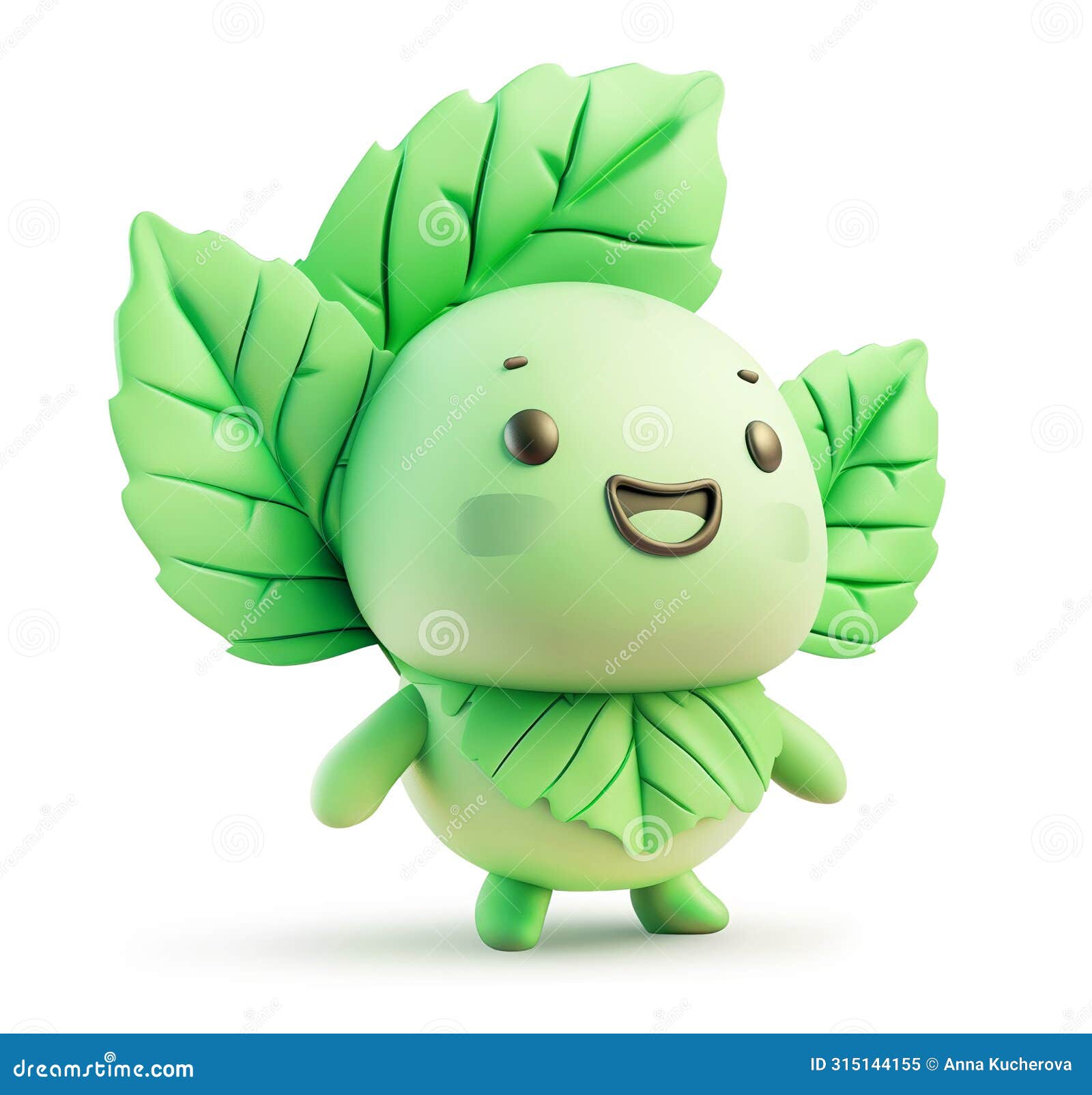 mint leaves character with a joyful expression