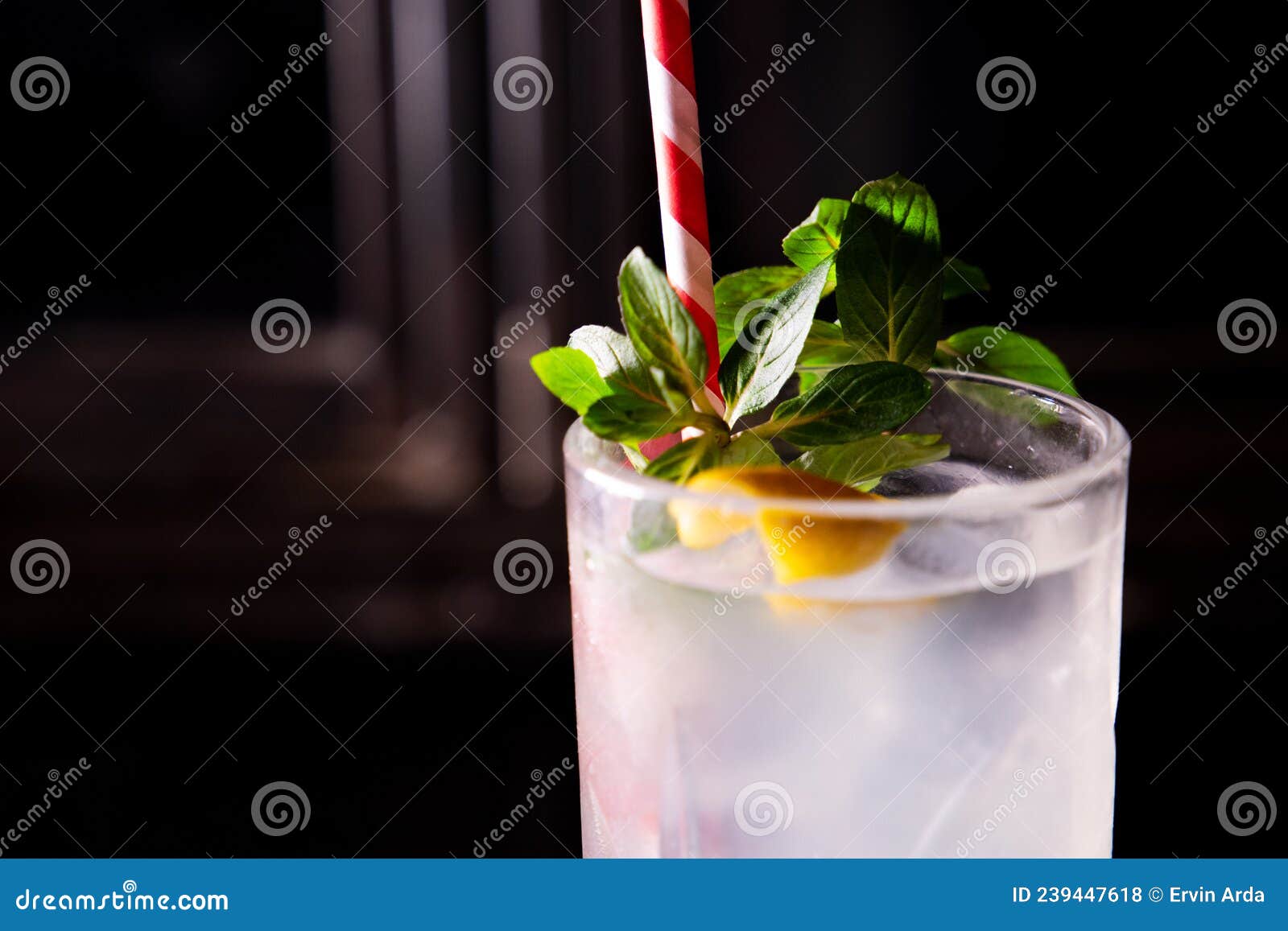 Mint and Lemon Cocktail and Black Background. Stock Photo Image of