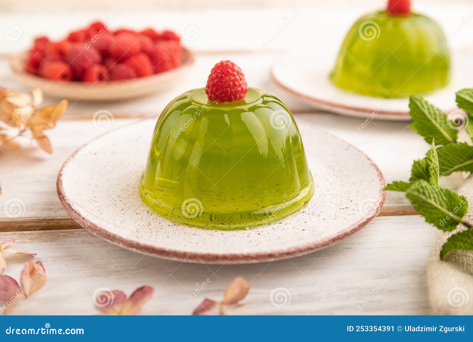 Mint and Raspberry Jelly on White Wooden. Side View, Selective Focus Stock Image Image of