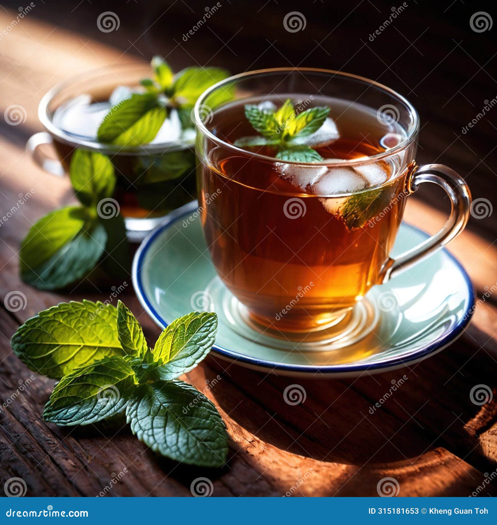 mint tea, fresh brewed herbal mint drink with mint and tea leaves
