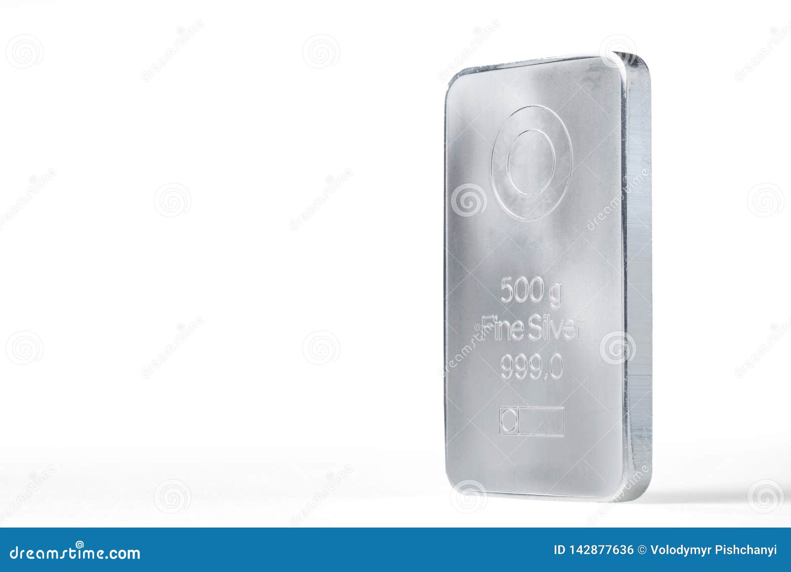 minted silver ingot weighing 500 grams  on the white background