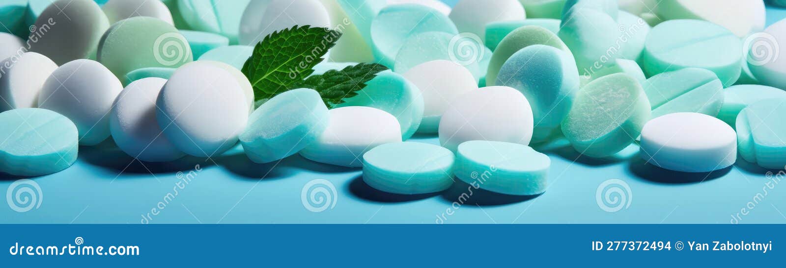 Mints Standing on Gradient White Blue Background Wide Panoramic