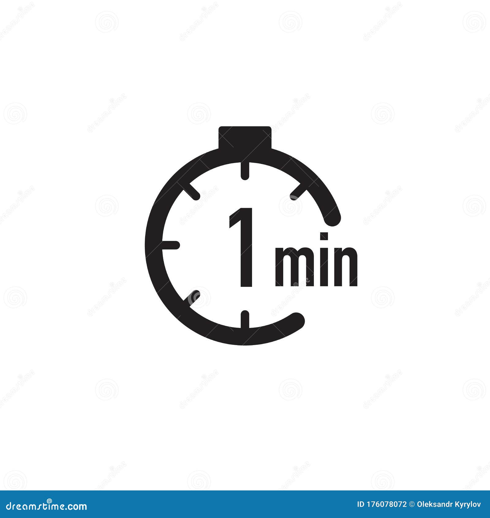 1 minute timer, stopwatch or countdown icon. time measure. chronometr icon. stock    on white background