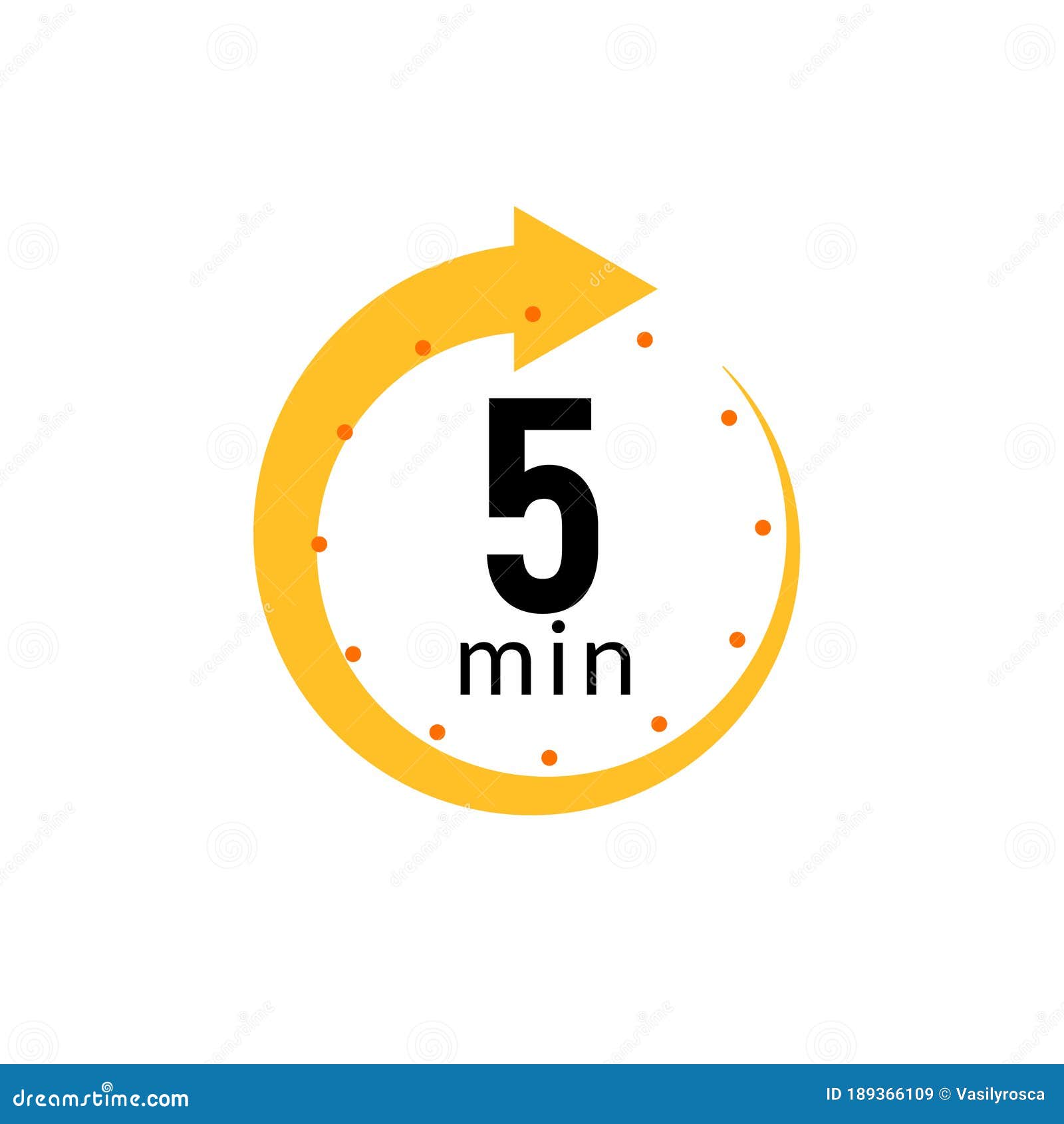 5 Minutes Clock Quick Number Icon. 5min Time Circle Icon Stock Vector